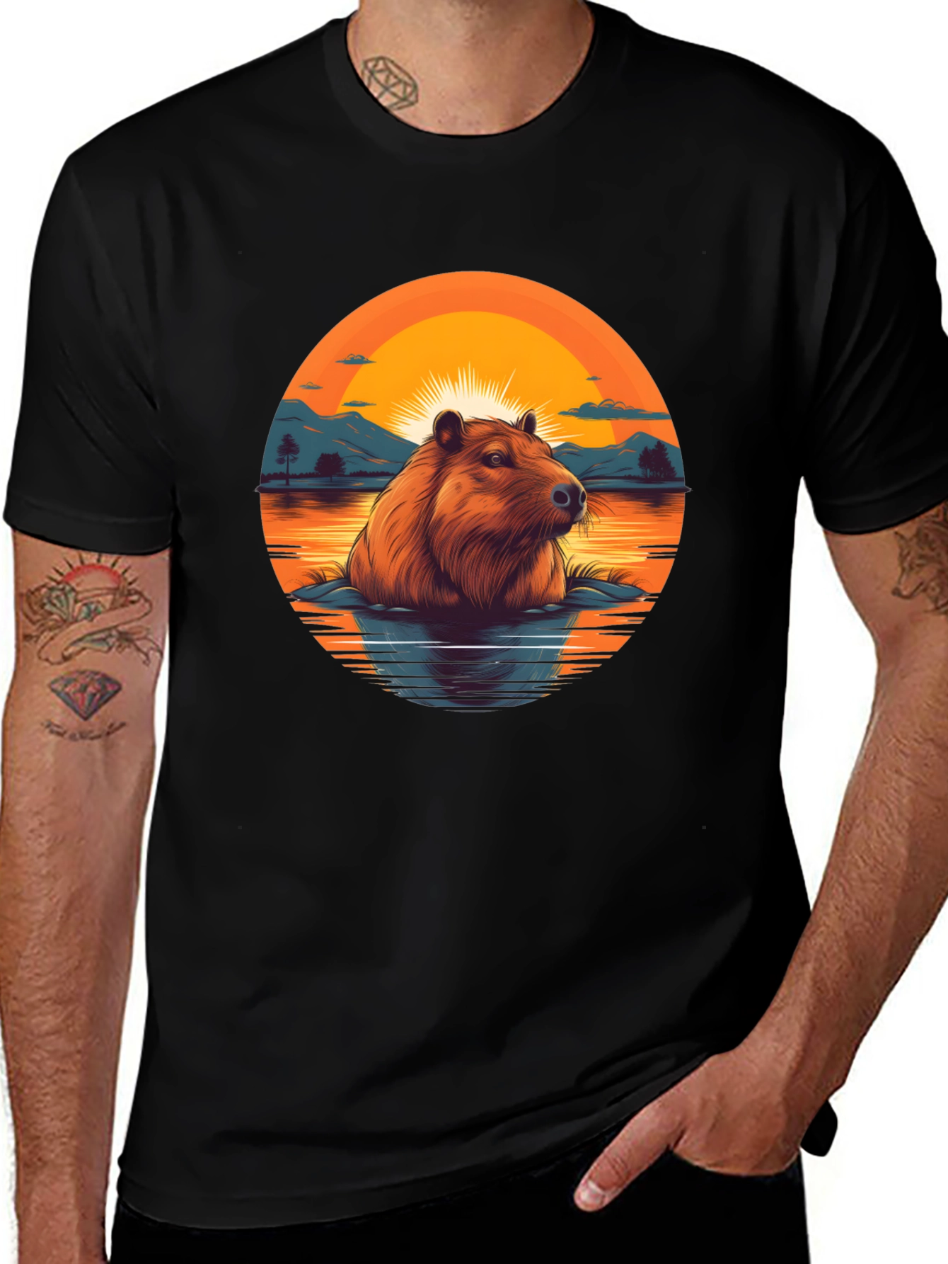 Variant 4 of Capybara Sunset Graphic Tee - Unique Design