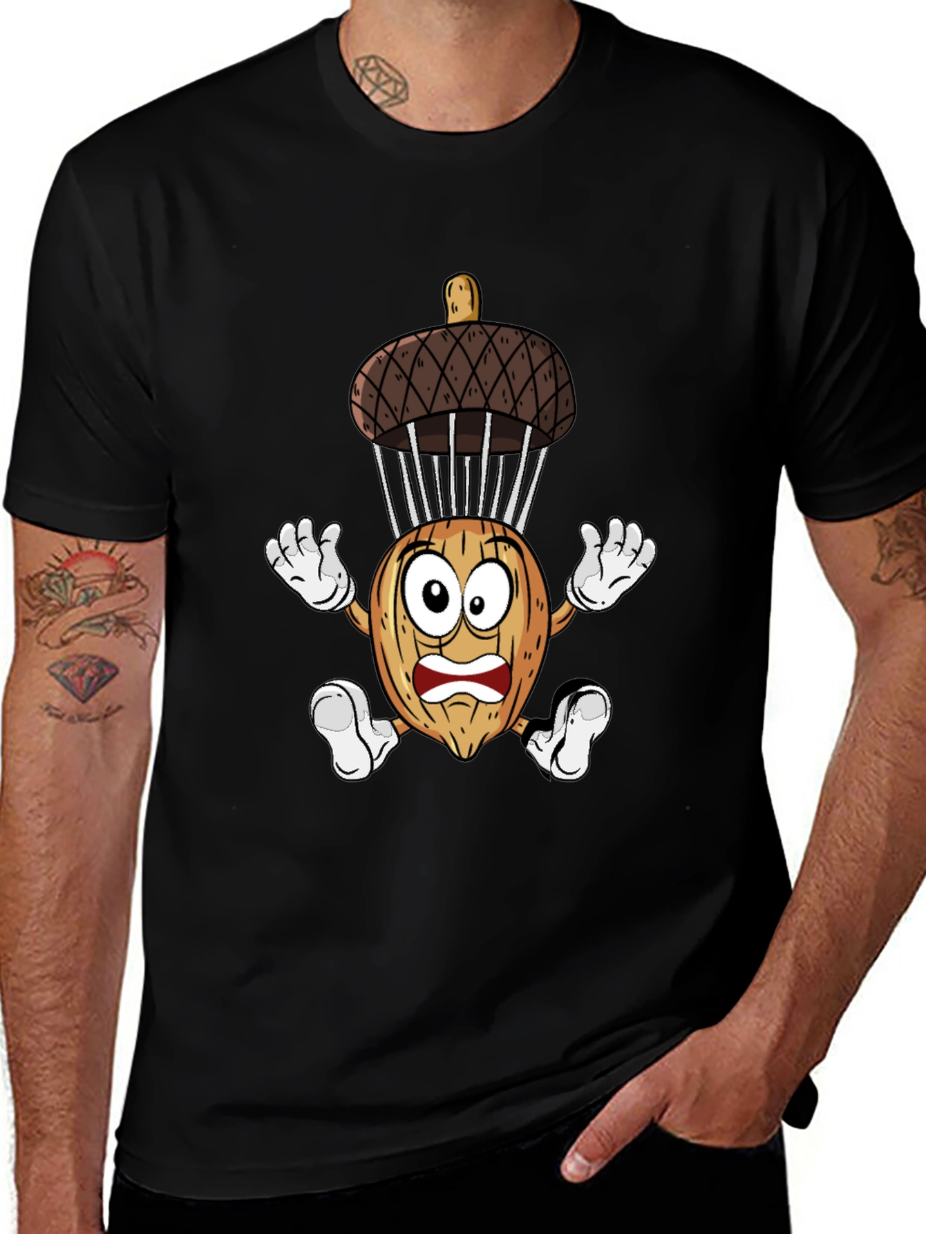 Parachuting Acorn Cartoon T-Shirt