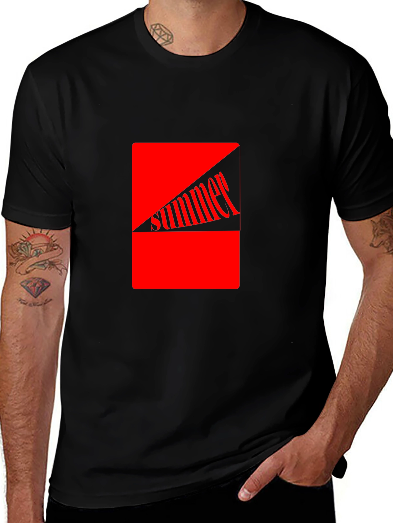 Variant 20 of Summer Graphic Tee - Bold Red on Black Cotton