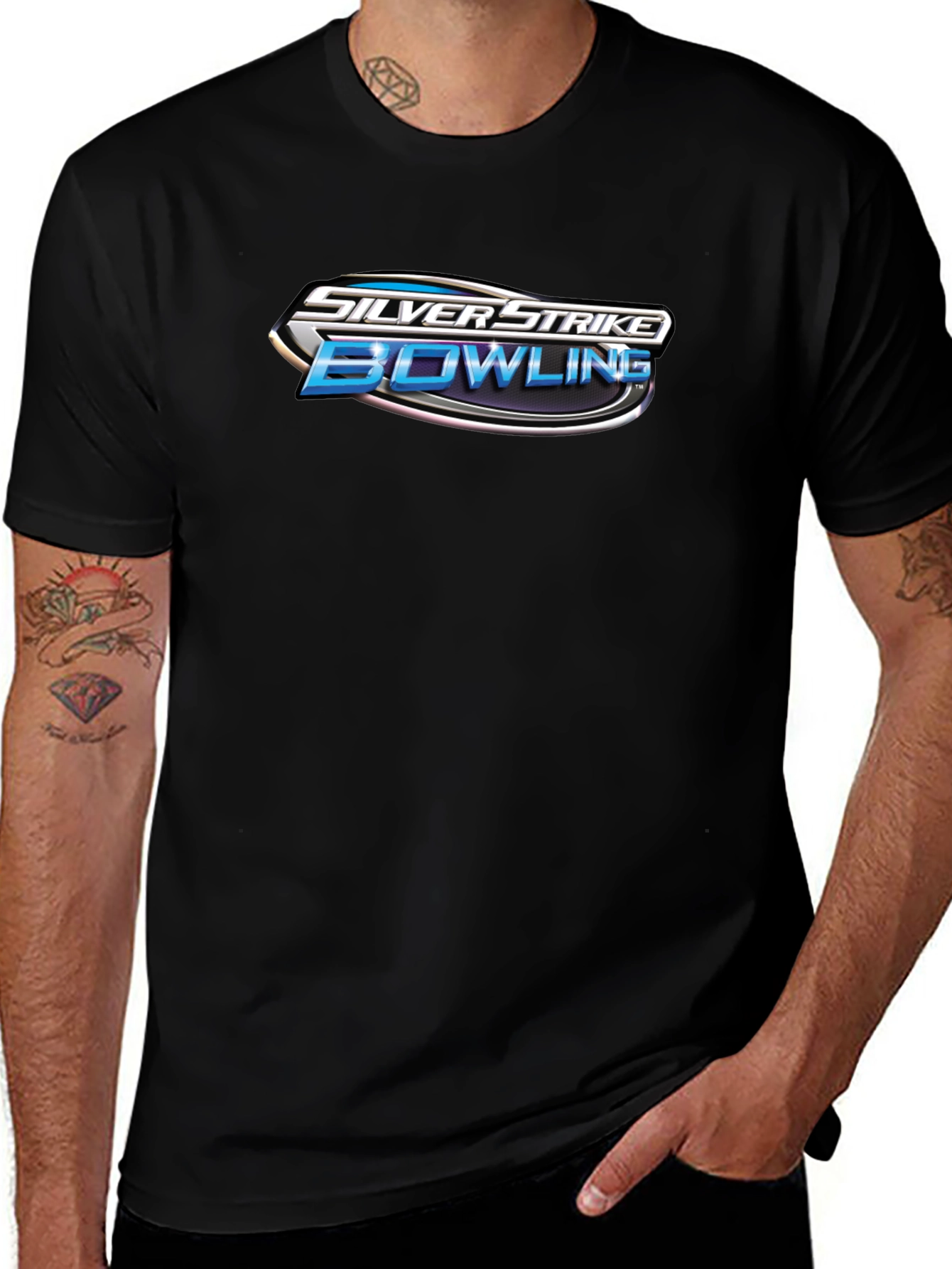 Variant 14 of Silver Strike Bowling Black T-Shirt