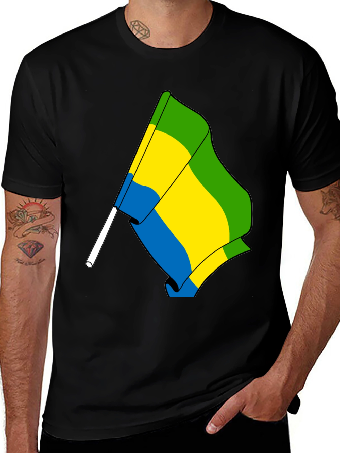 Gabon Flag Graphic Tee - Black Cotton T-Shirt
