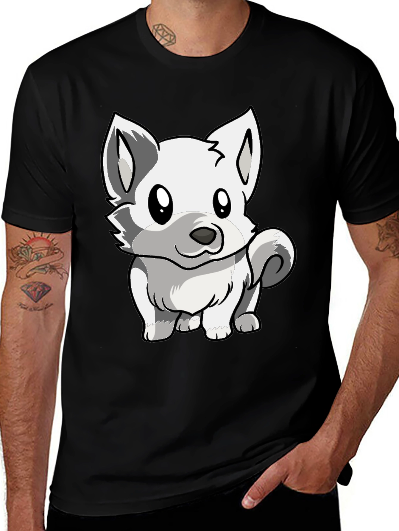Variant 19 of Cute Cartoon Wolf Graphic Black T-Shirt