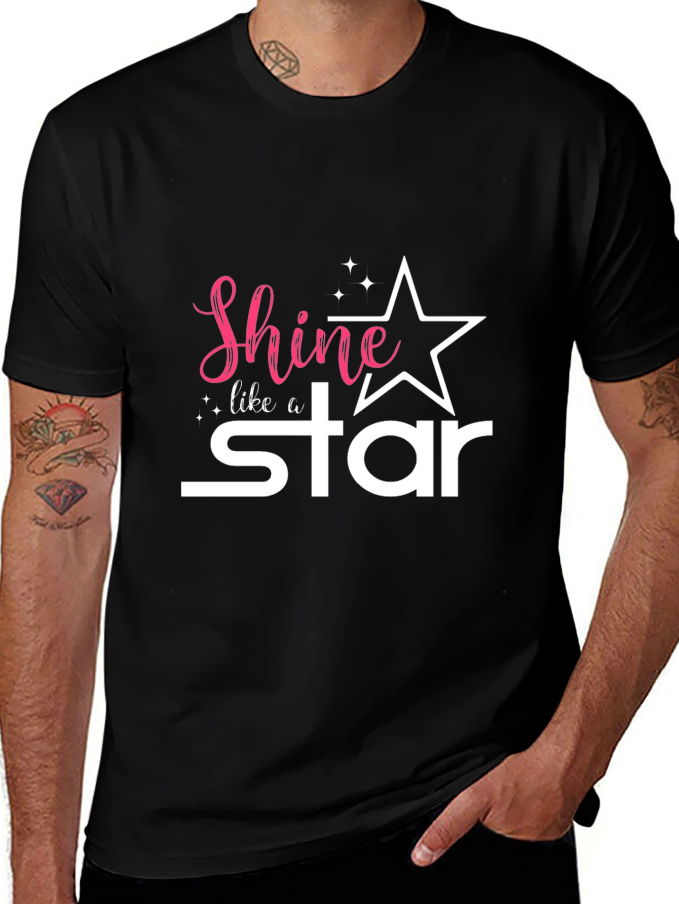 Black Shine Like a Star Graphic Tee - Black Unisex T-Shirt main image