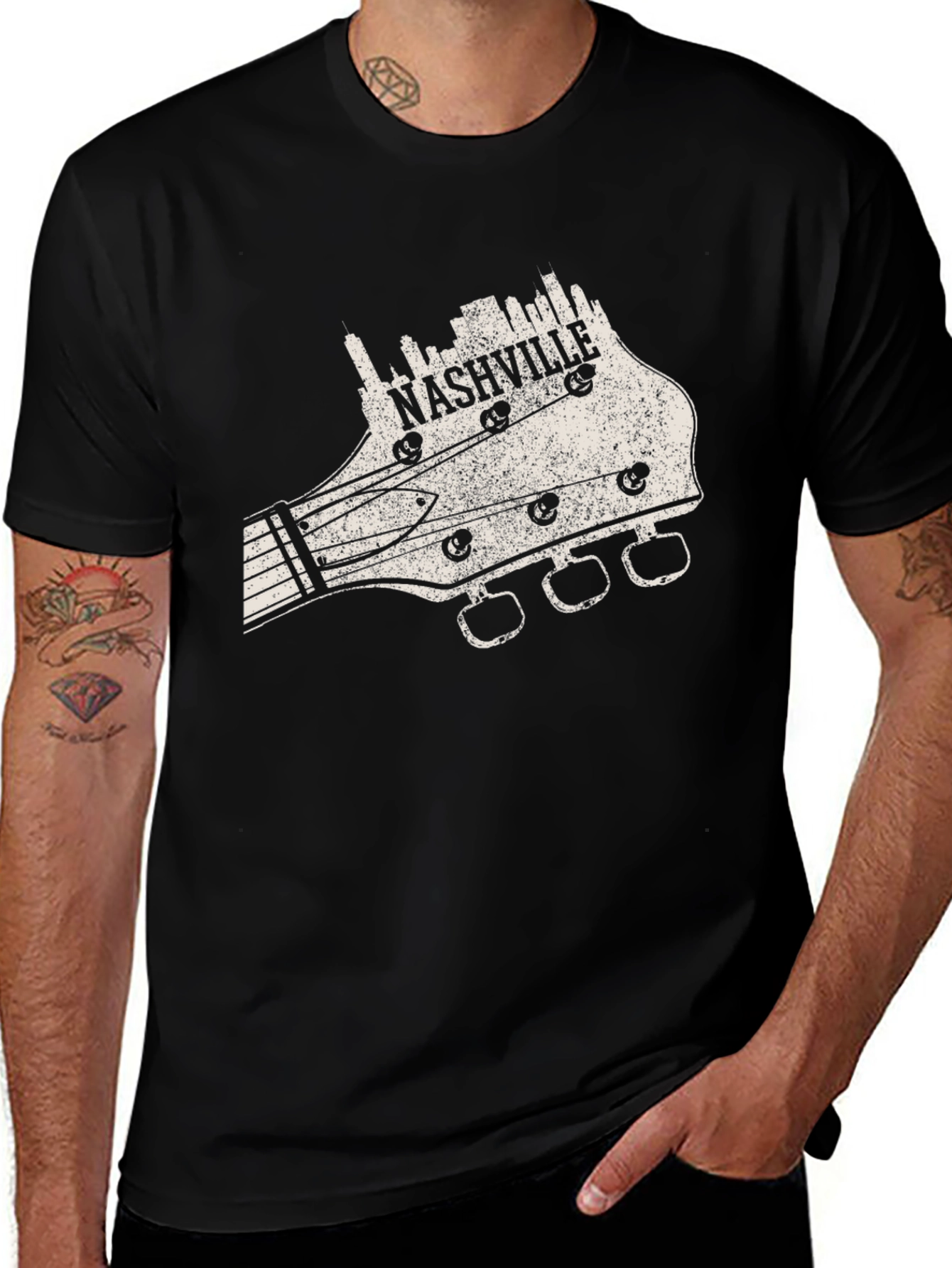 Variant 22 of Nashville Guitar Headstock T-Shirt - Music City Pride