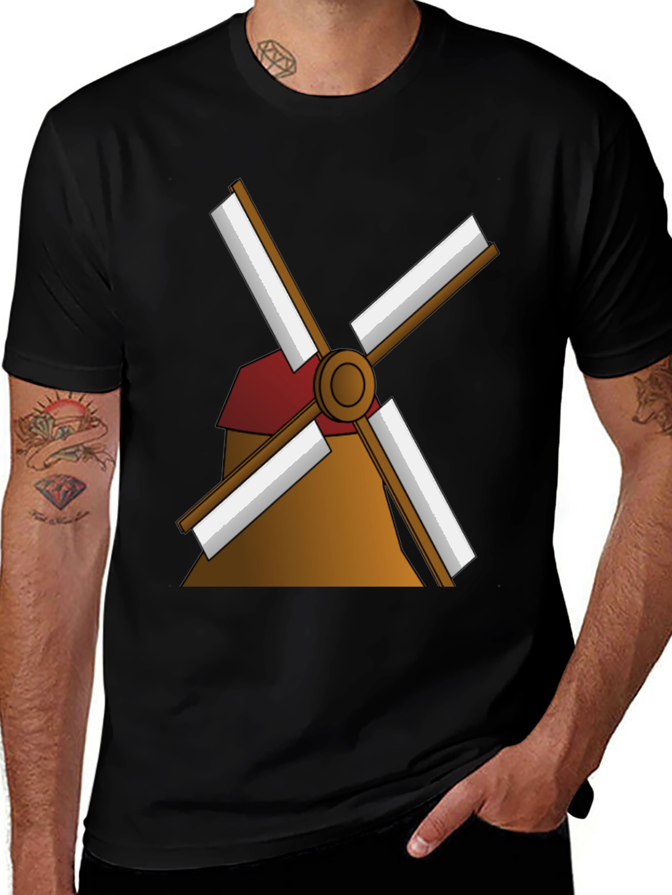 Windmill Graphic T-Shirt - Black Cotton Tee
