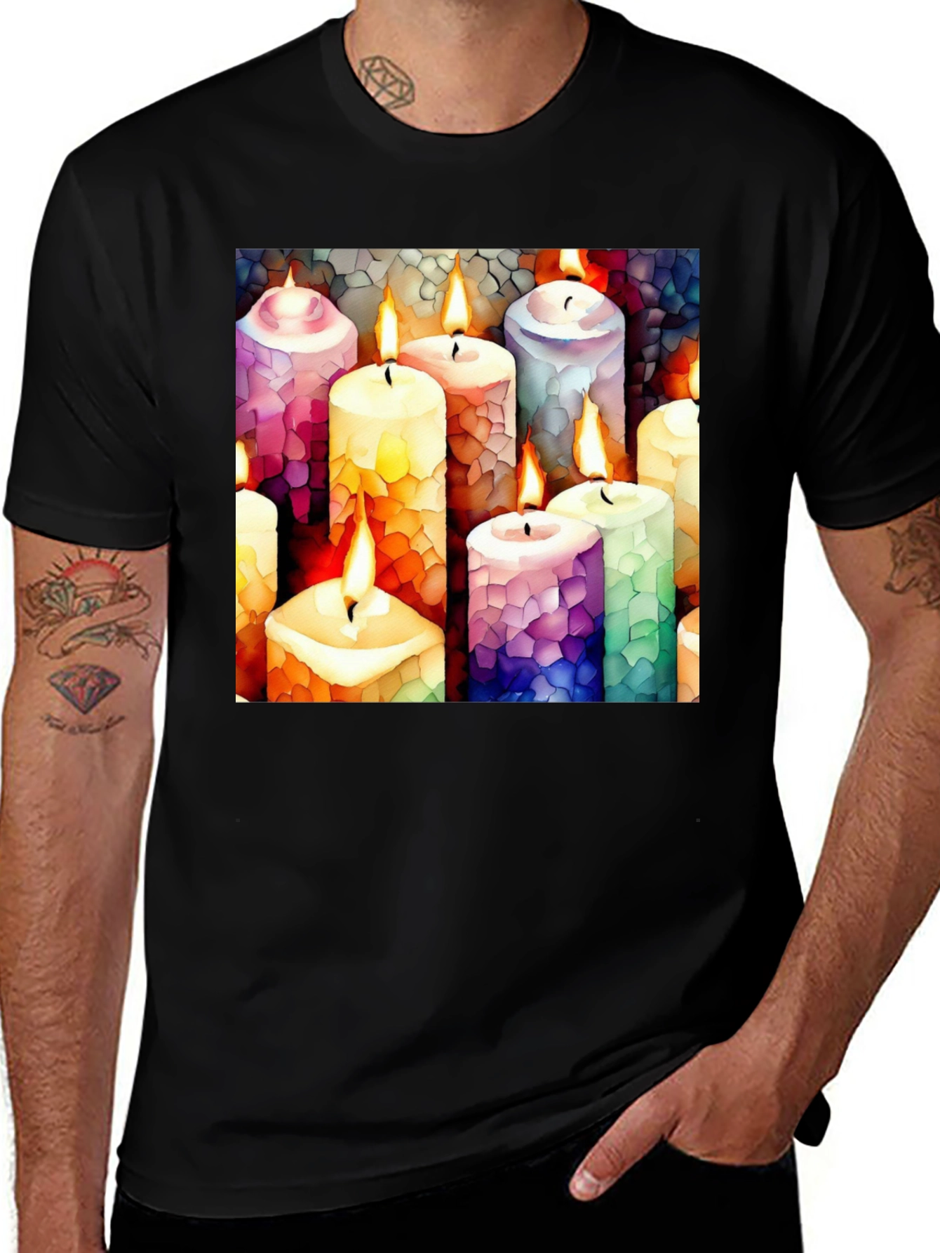 Variant 21 of Artistic Candle Print Black T-Shirt