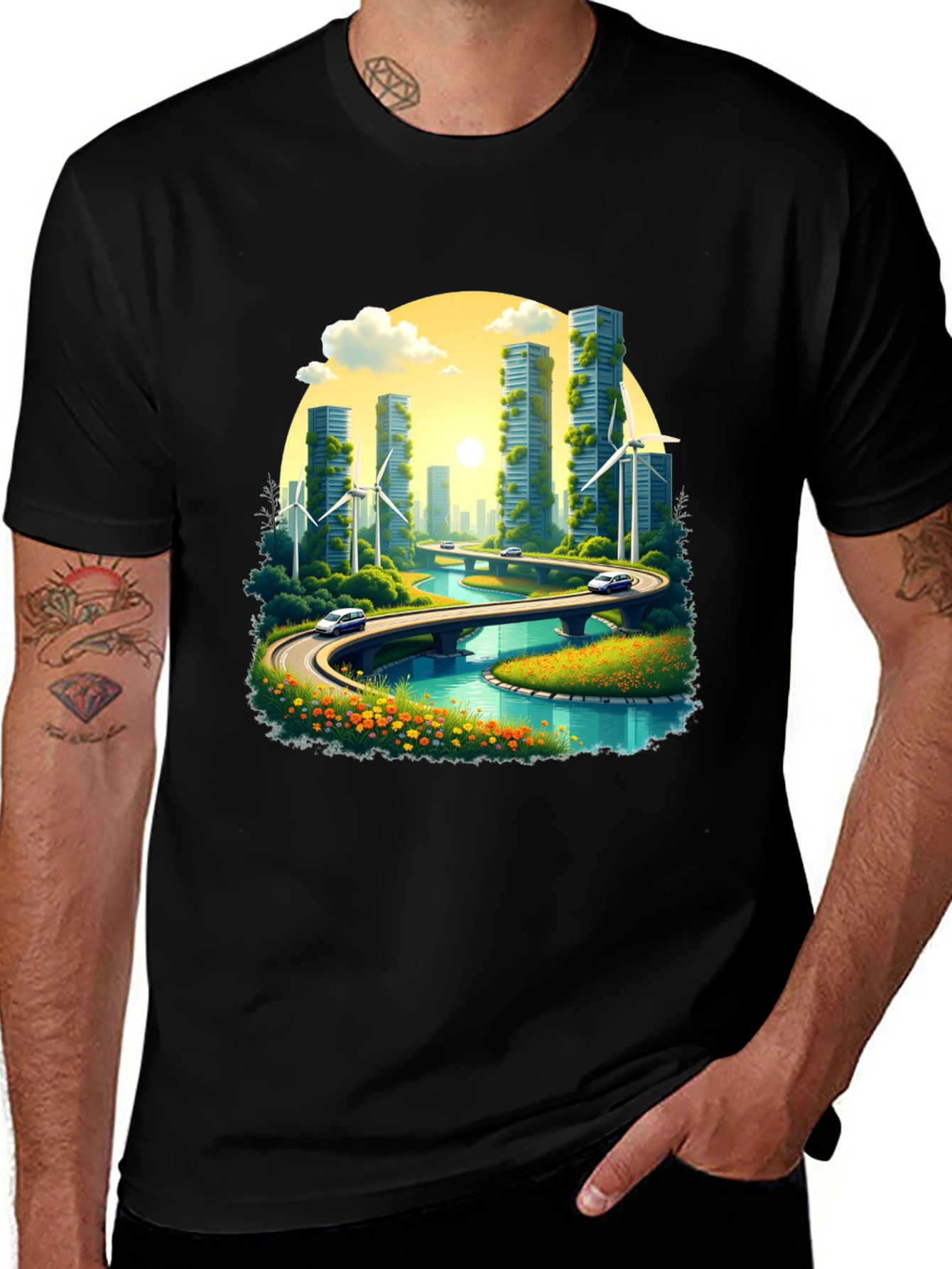 Variant 12 of Eco Cityscape Graphic Tee - Modern Green Living