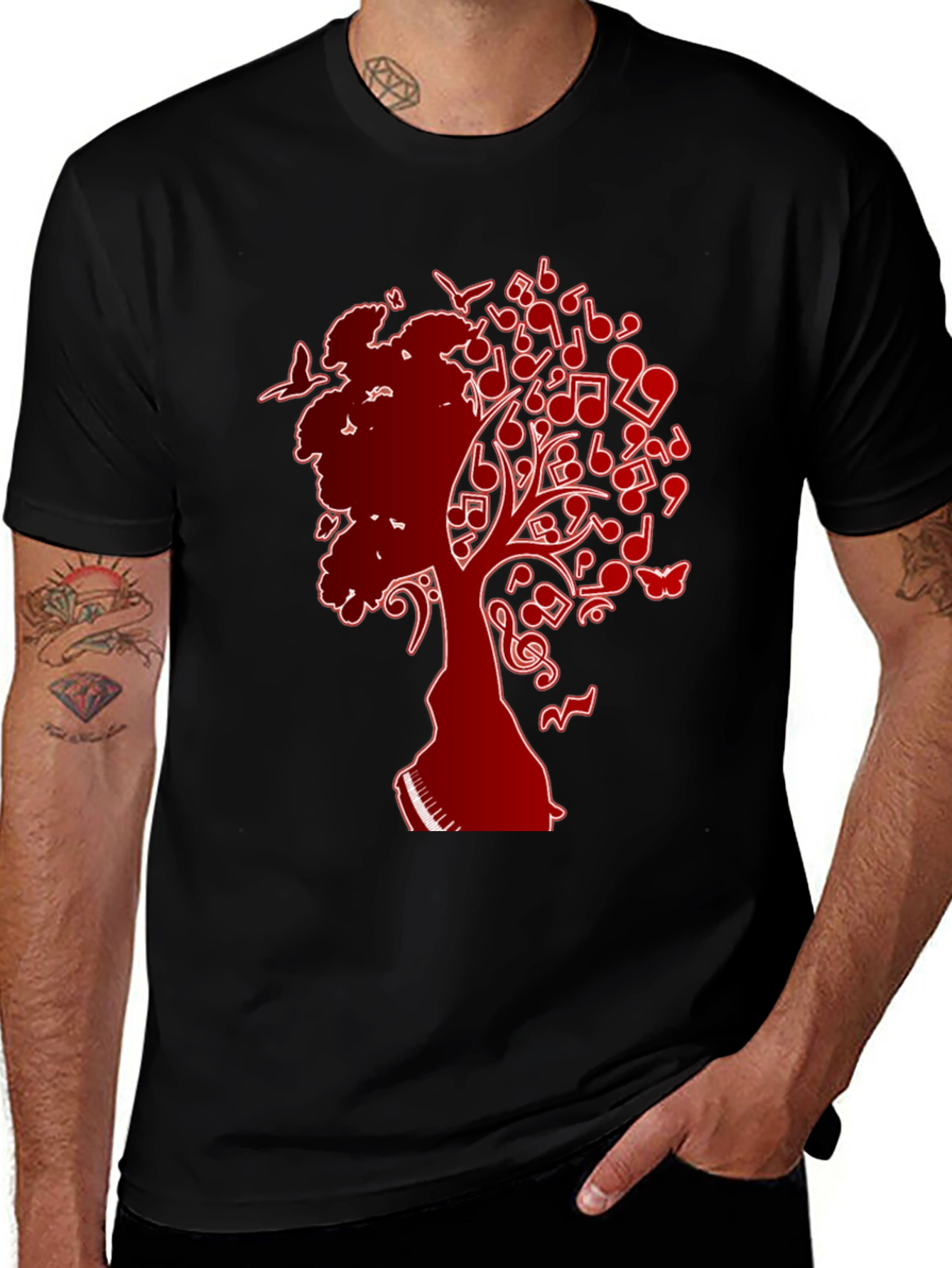 Variant 9 of Musical Tree Graphic T-Shirt - Black Cotton Tee