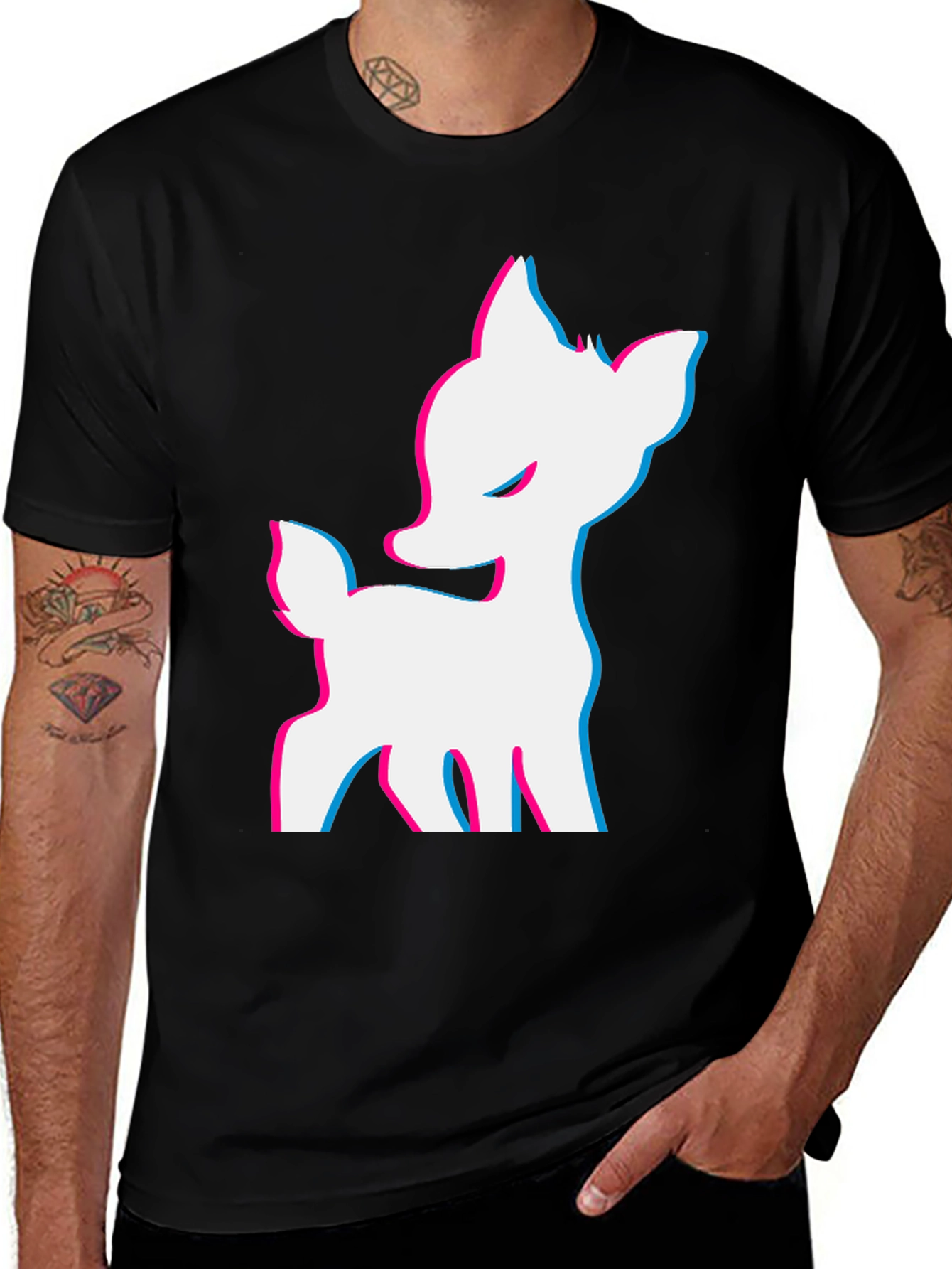Variant 9 of Deer Glitch Tee - Black Graphic T-Shirt