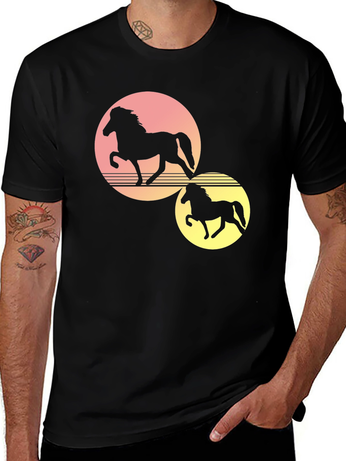 Variant 16 of Sunset Horse Graphic Tee - Black
