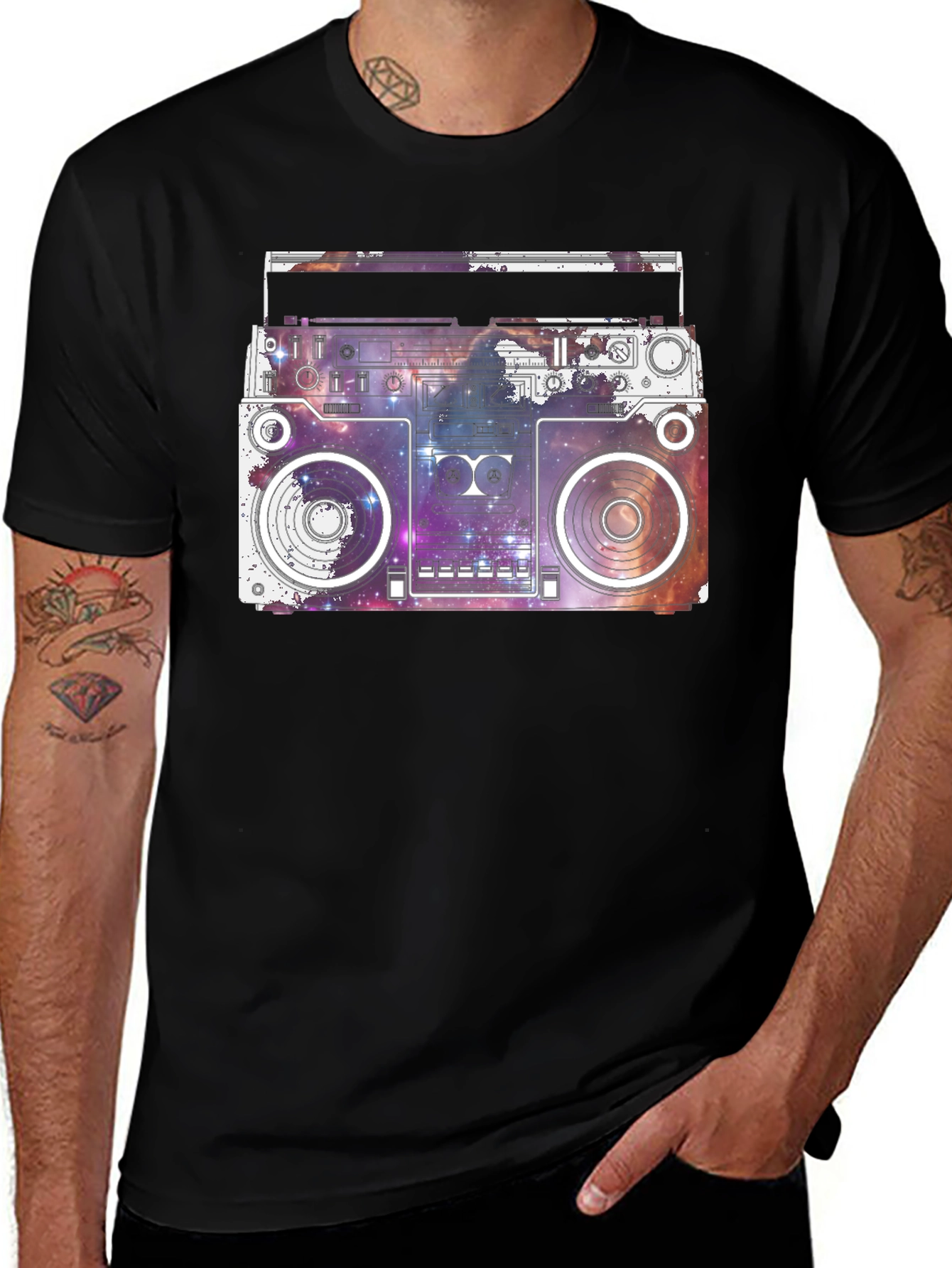 Variant 10 of Retro Galaxy Boombox Graphic Tee - Cool Space Design
