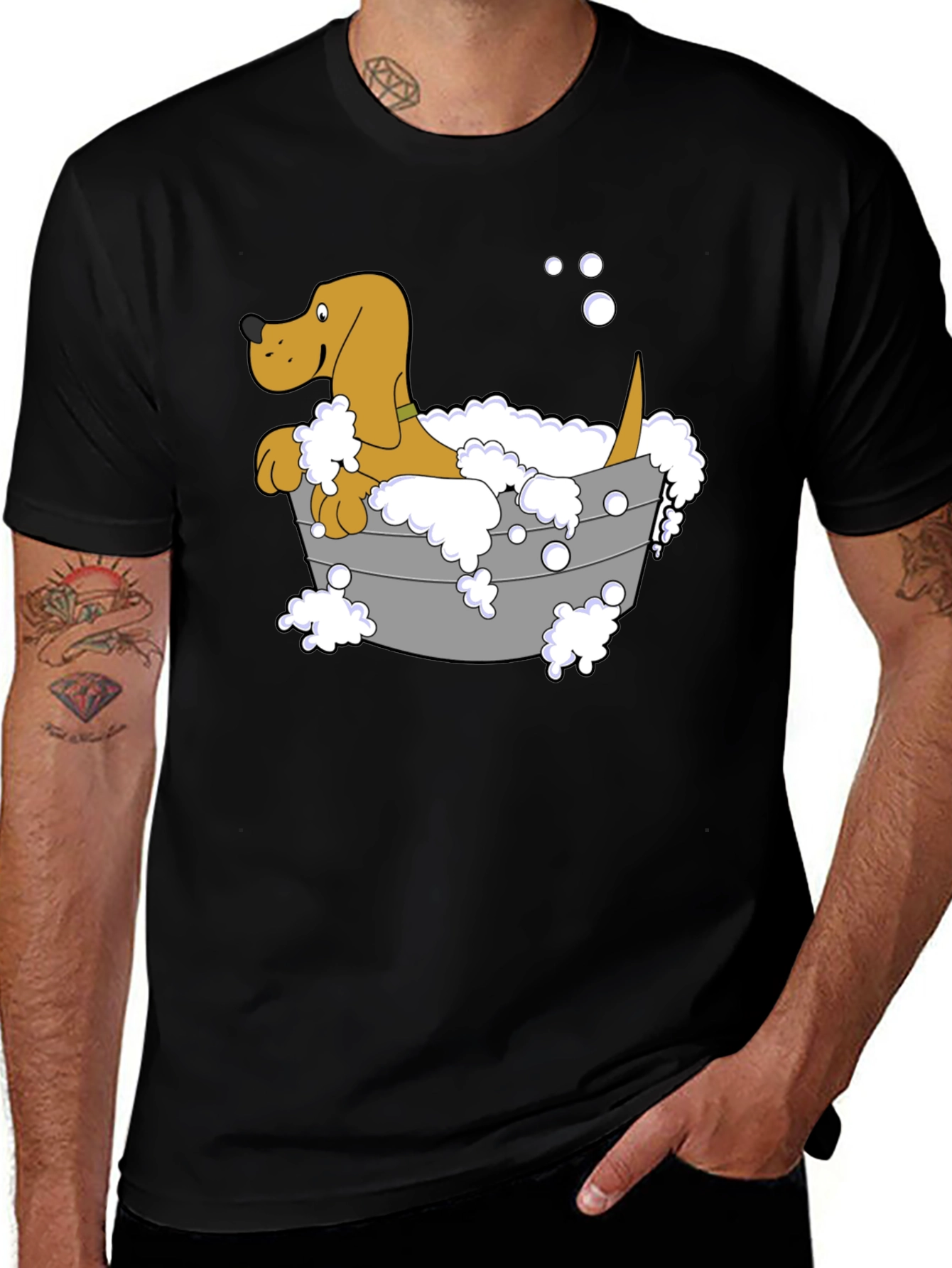 Variant 23 of Dog in Tub Cartoon Graphic Tee - Black