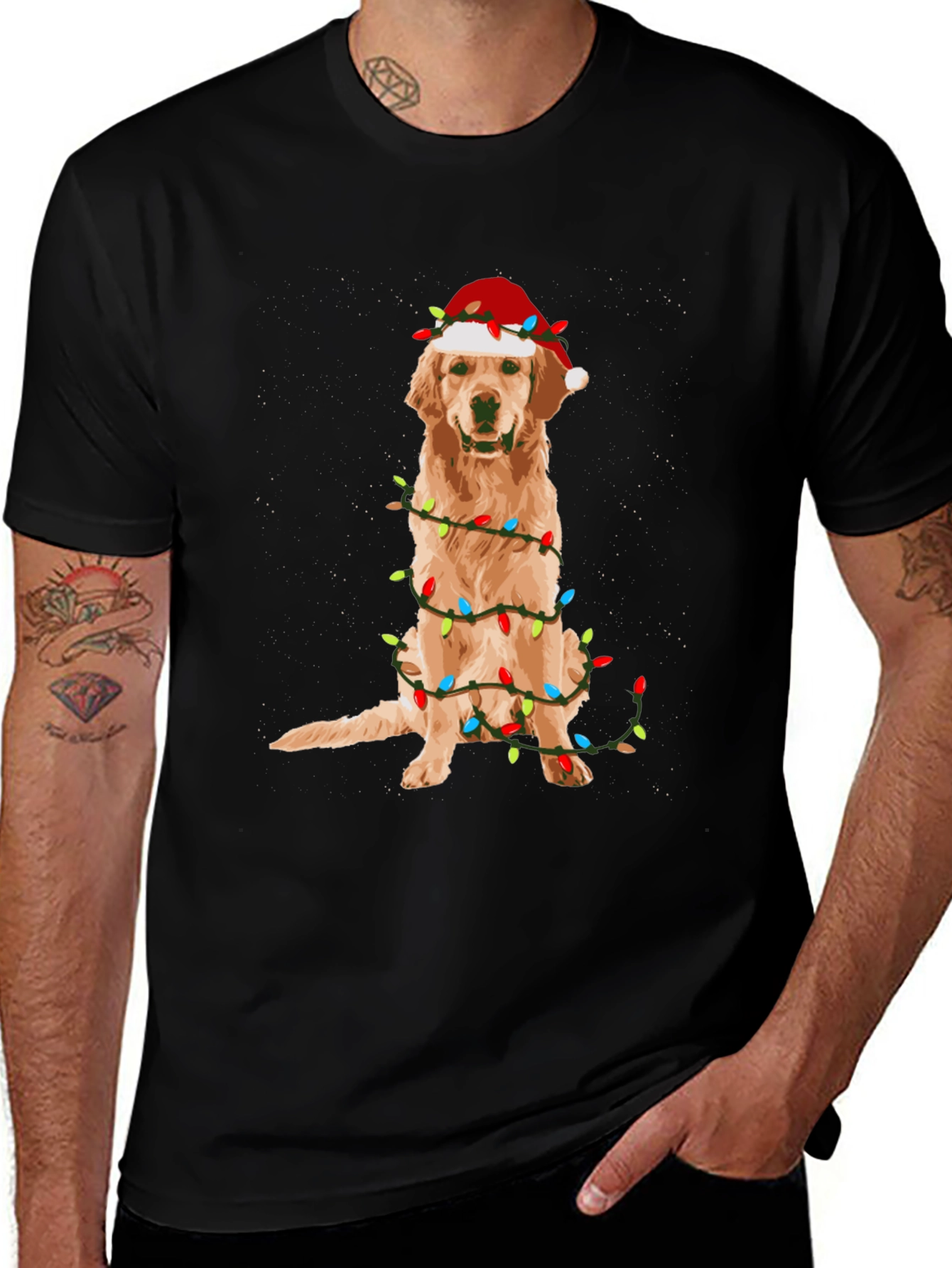 Golden Retriever Christmas Lights Graphic T-Shirt