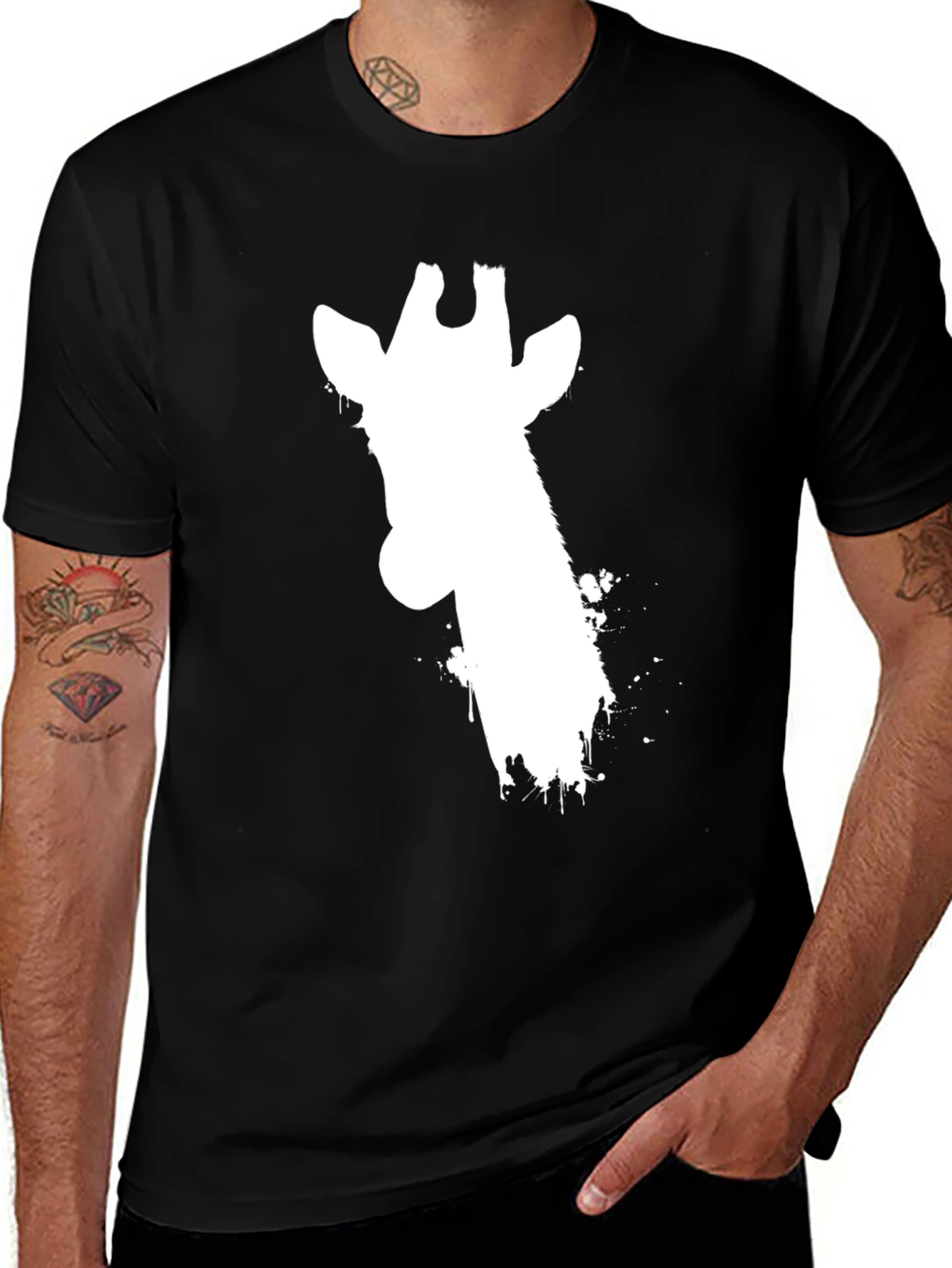Black Giraffe Silhouette Graphic Tee - Black Cotton T-Shirt main image