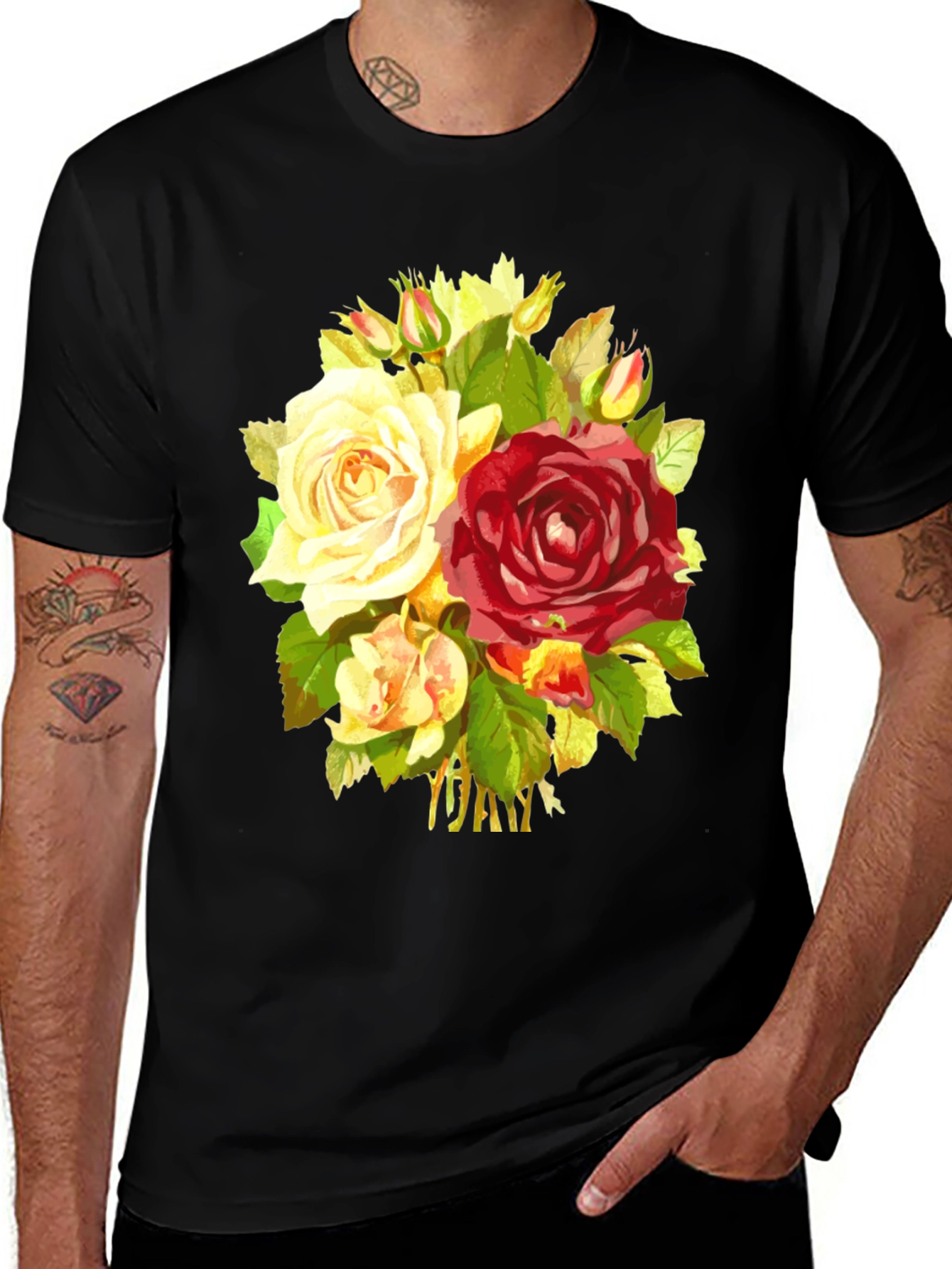 Variant 13 of Floral Bouquet Graphic Black T-Shirt