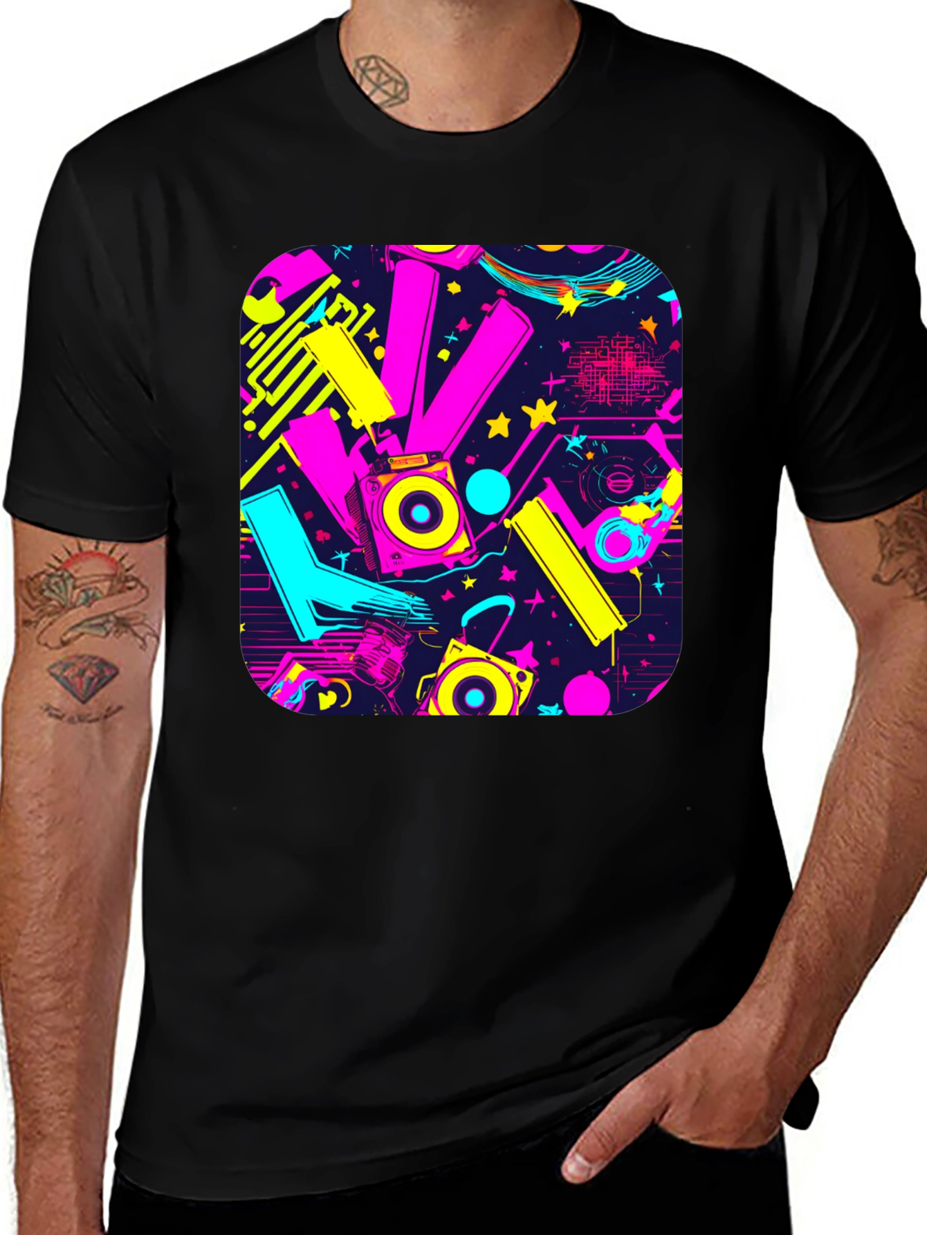 Variant 5 of Retro 80s Synthwave Style Black Graphic Tee