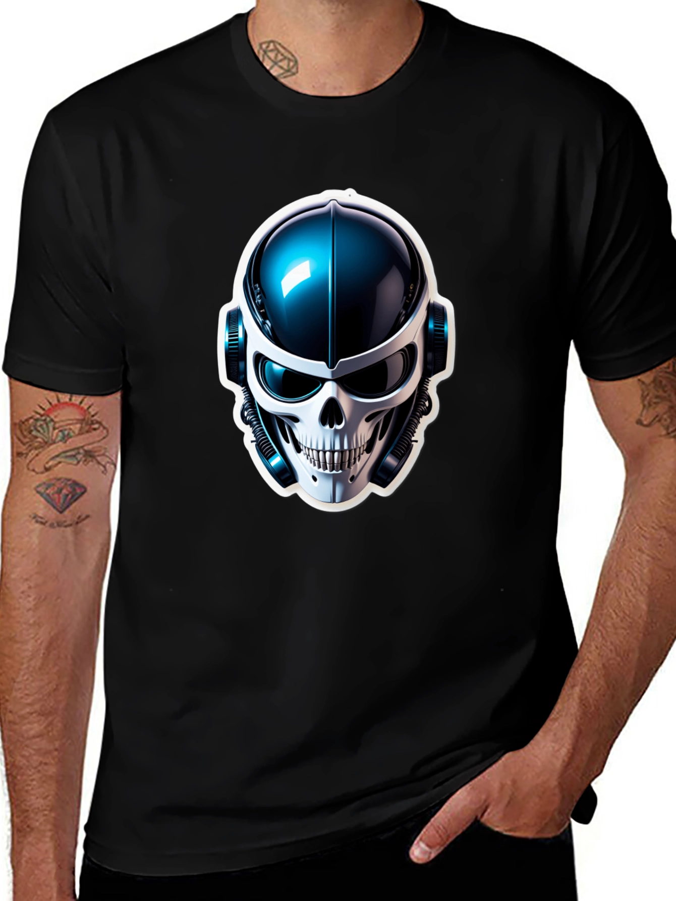 Variant 4 of Cyber Skull Graphic Tee - Futuristic Design