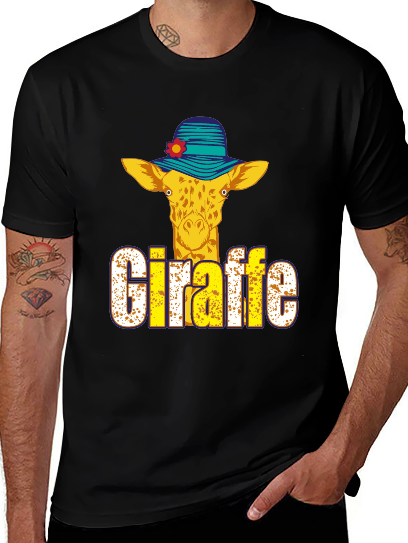 Giraffe in Hat Graphic T-Shirt