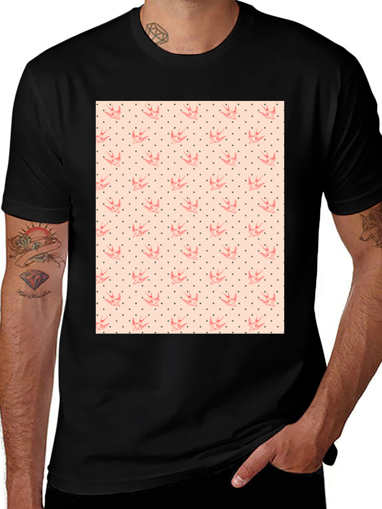 Variant 3 of Swallows & Dots Graphic Tee - Black
