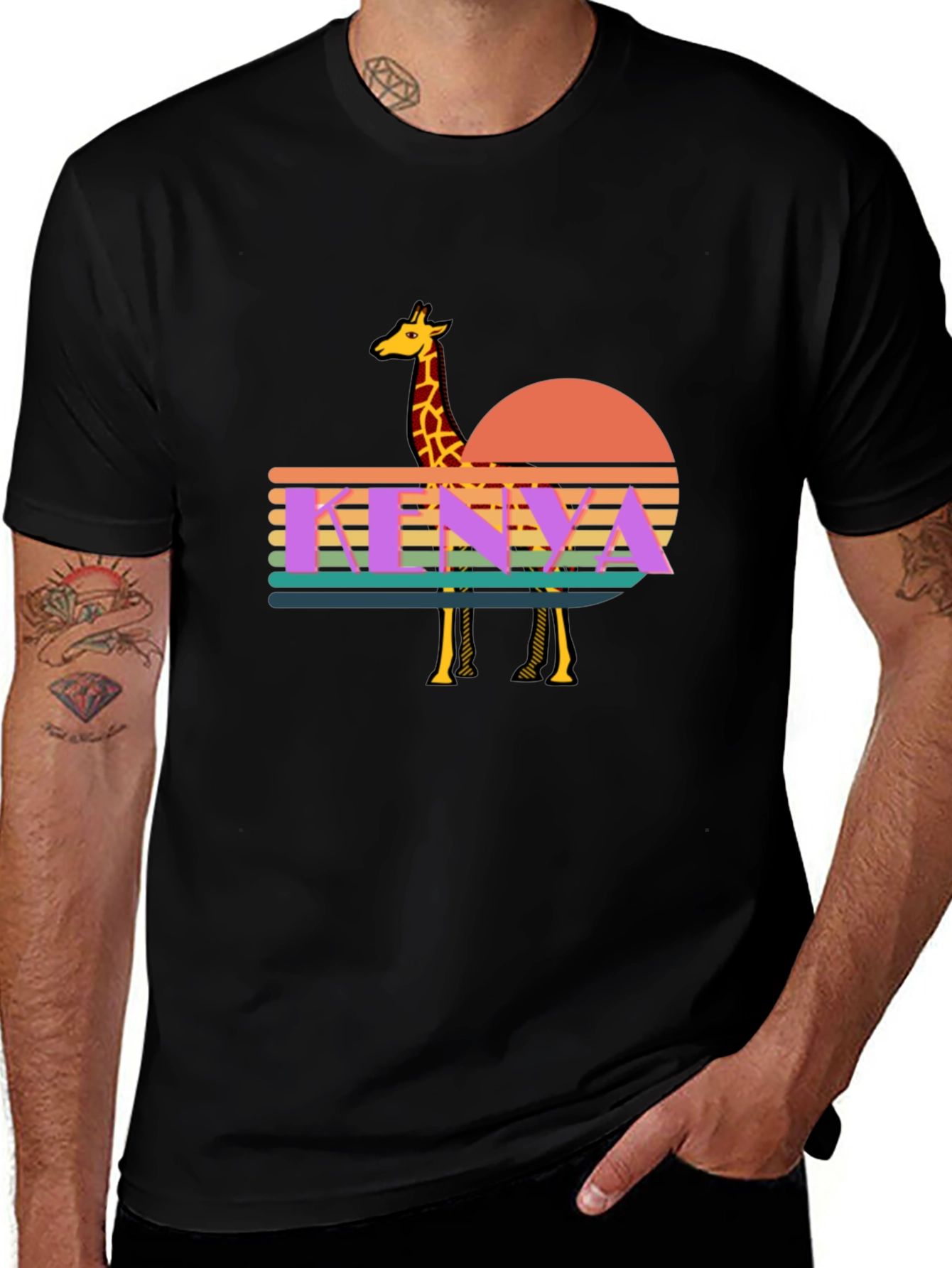 Kenya Giraffe Sunset T-Shirt - Retro Graphic Tee