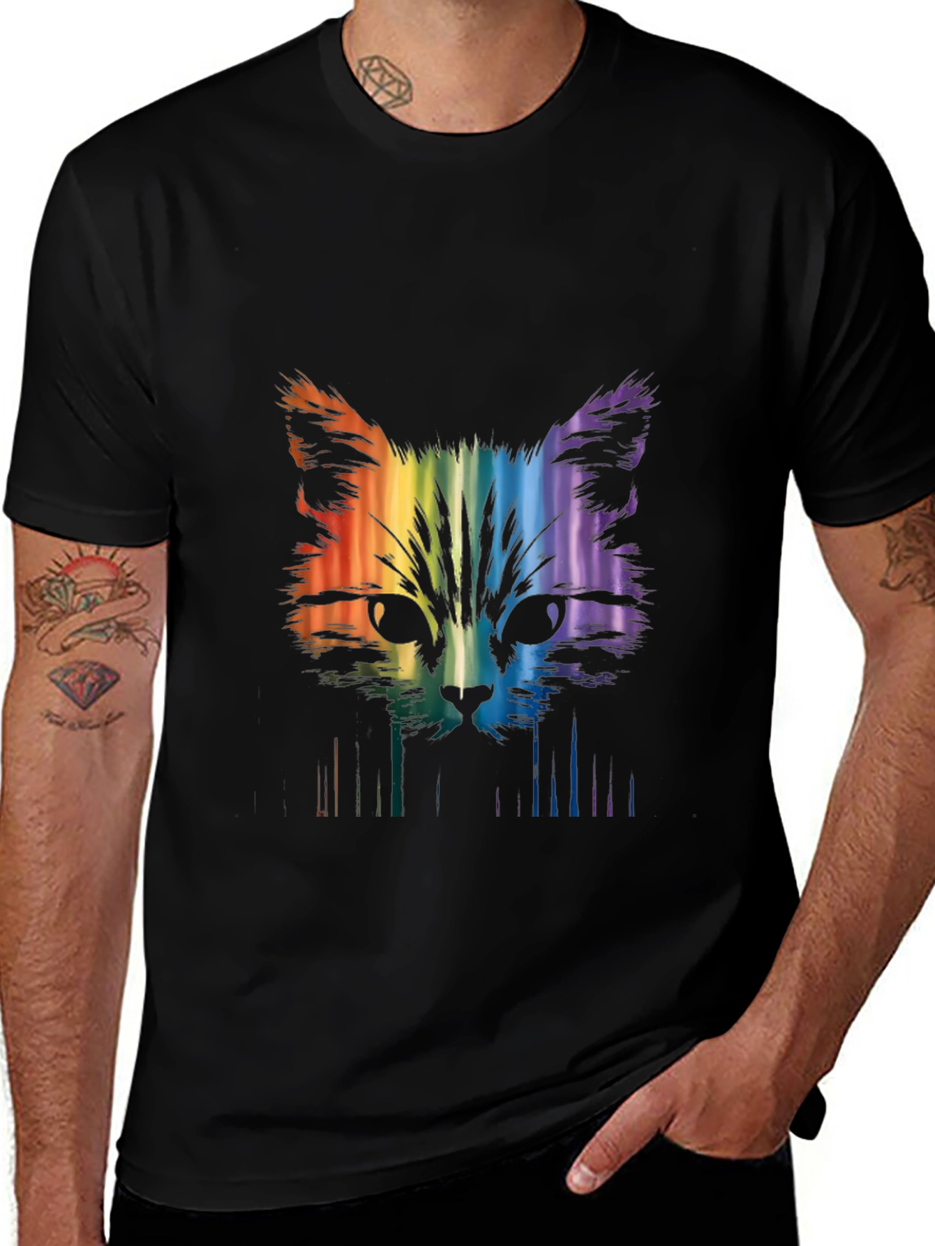 Variant 3 of Rainbow Cat Graphic Tee - Stylish Black T-Shirt