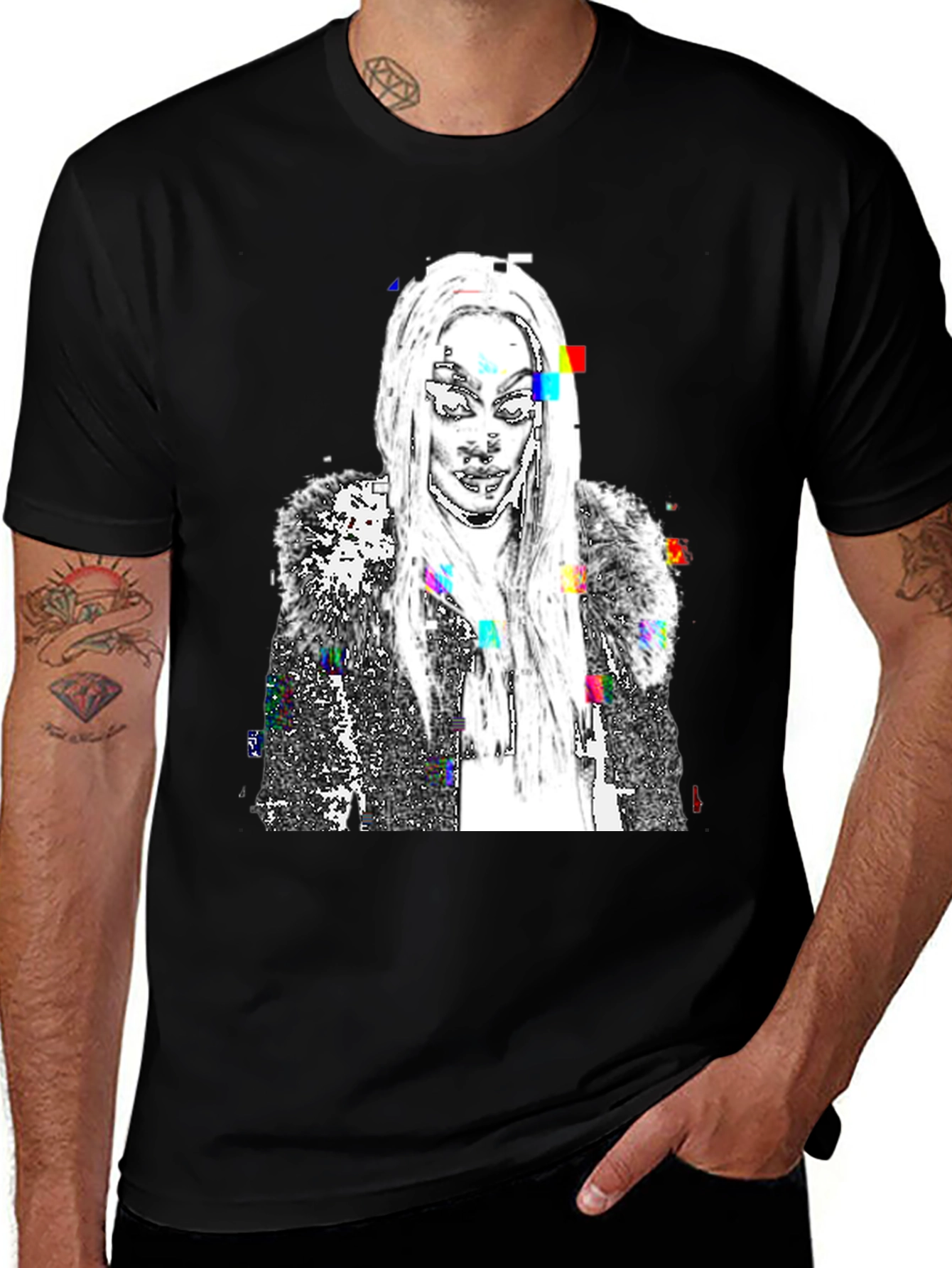 Variant 21 of Graphic Tee: Edgy Woman Portrait - Black