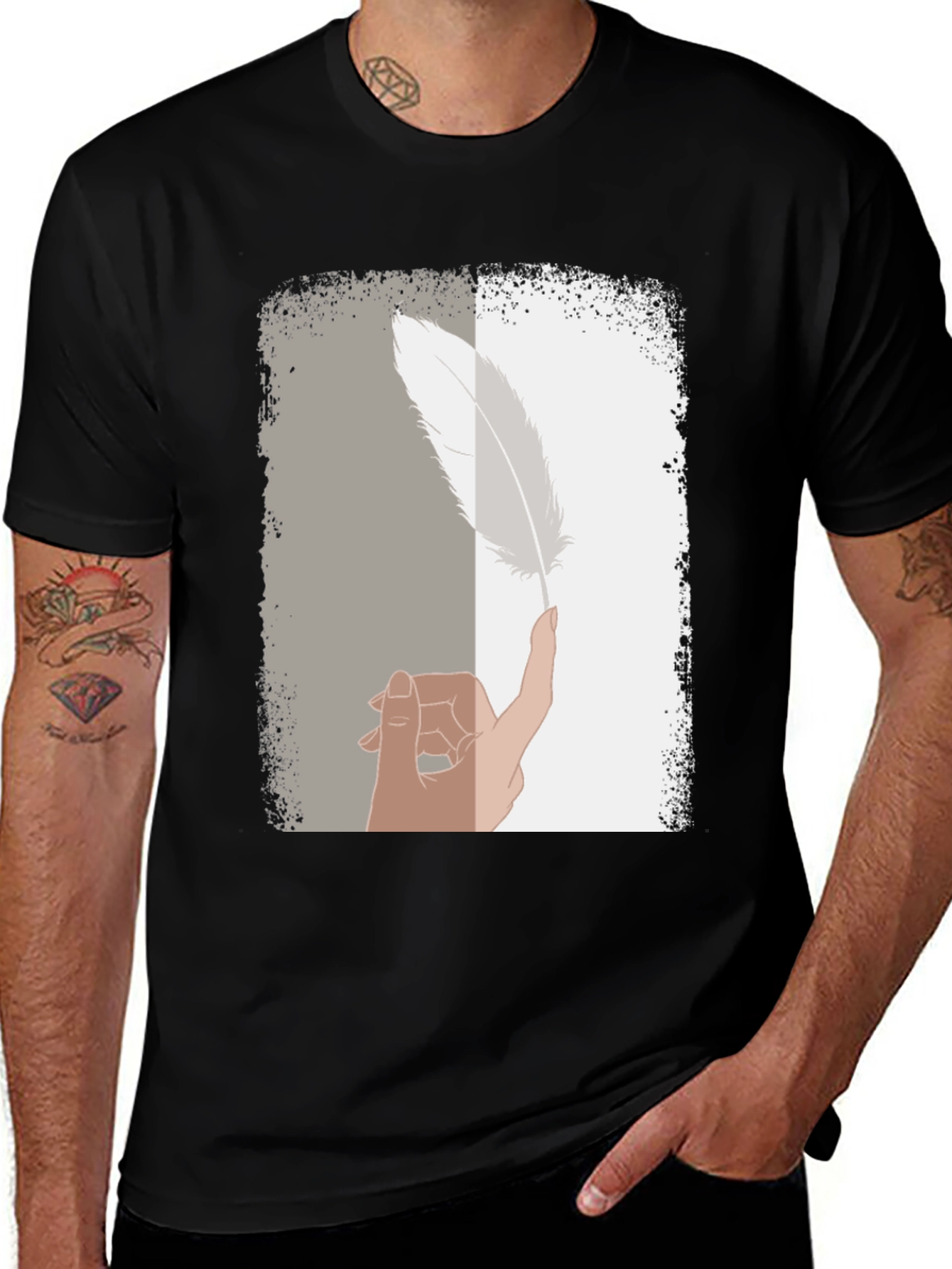 Variant 4 of Feather Balance Graphic Tee - Unique Artistic Design