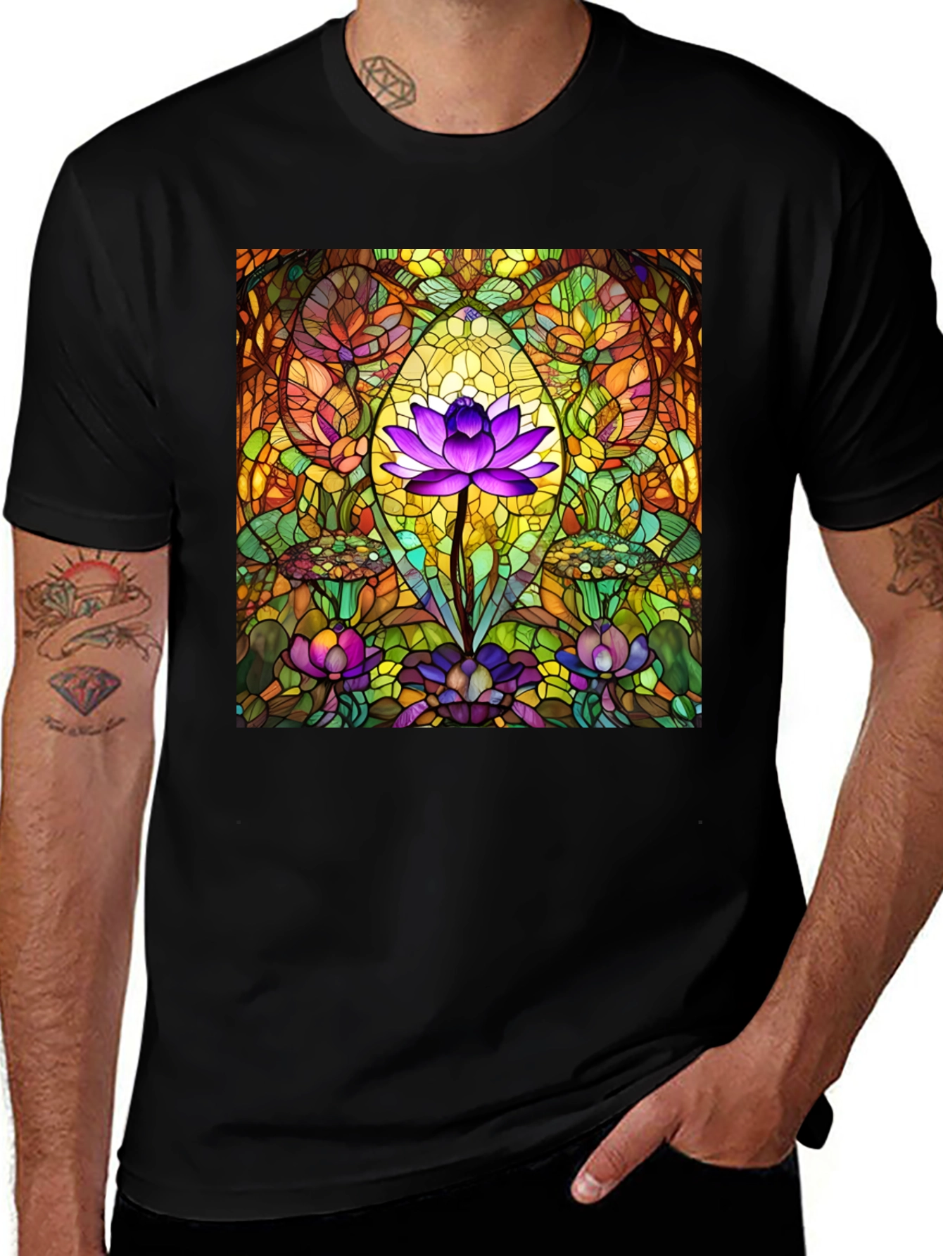 Variant 19 of Lotus Flower Stained Glass Style Graphic T-Shirt