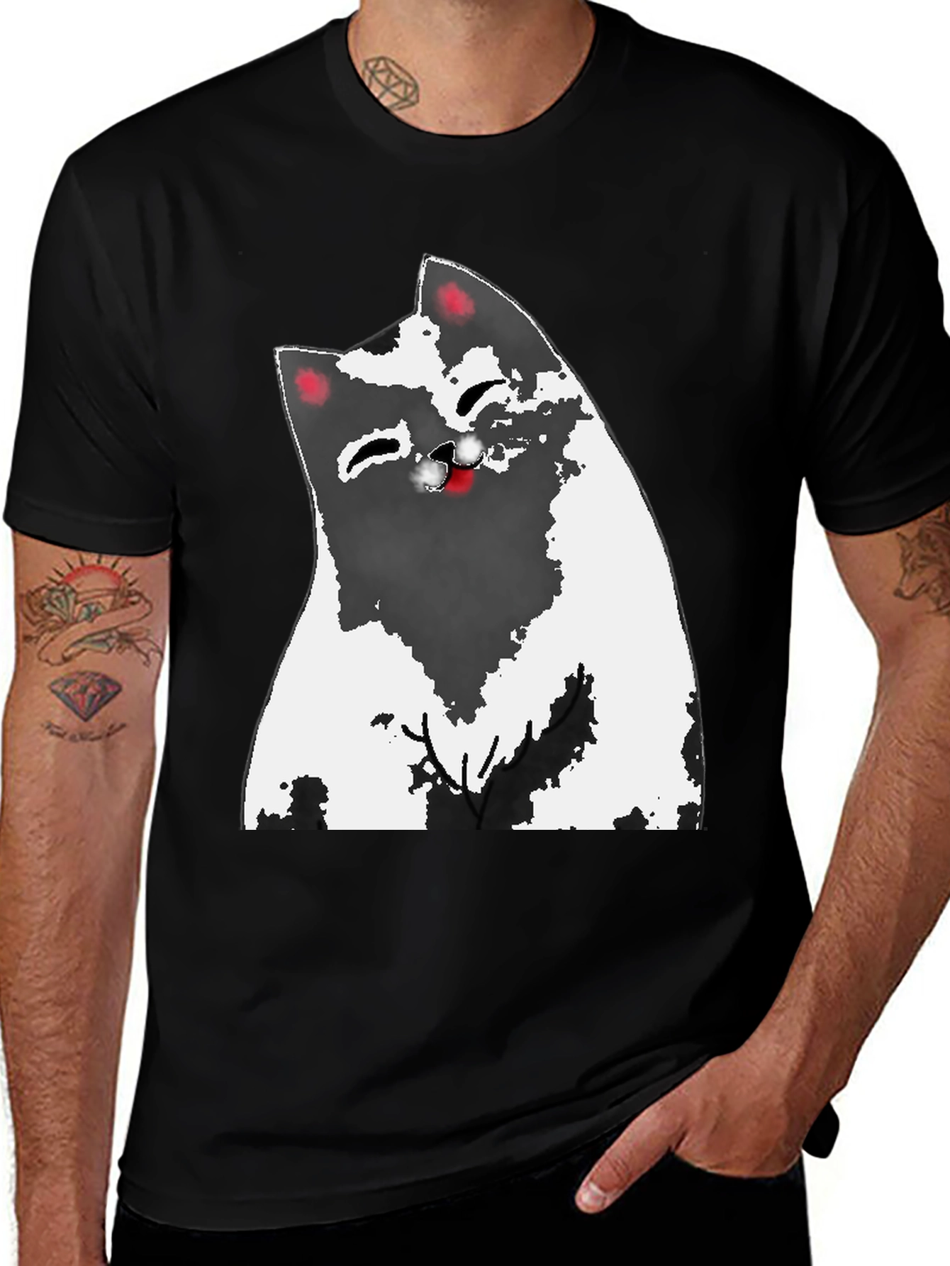 Variant 24 of Cartoon Cat Graphic Tee - Black