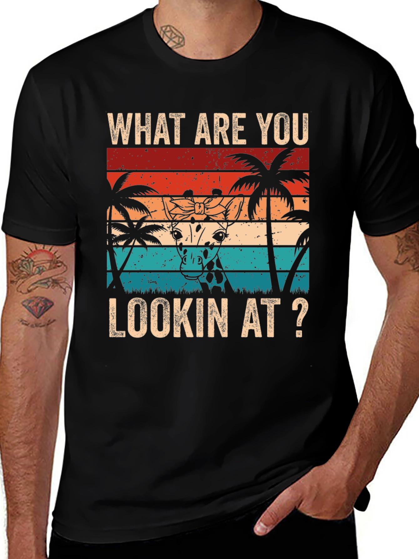 Variant 19 of Giraffe Sunset T-Shirt - "What Are You Lookin At?" Tee