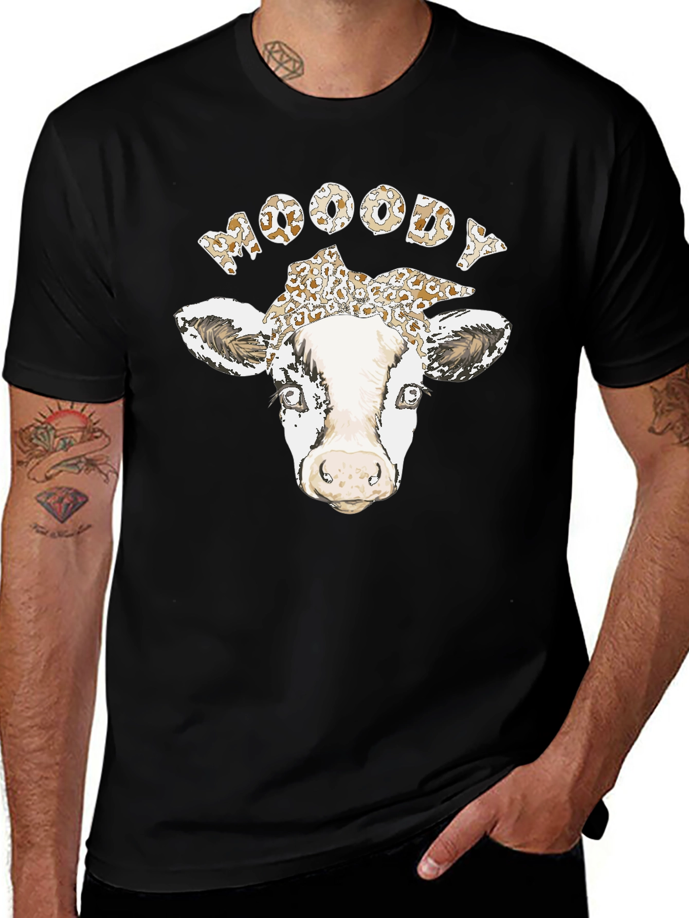 Black Moody Cow Graphic T-Shirt - Unisex Cotton Tee main image