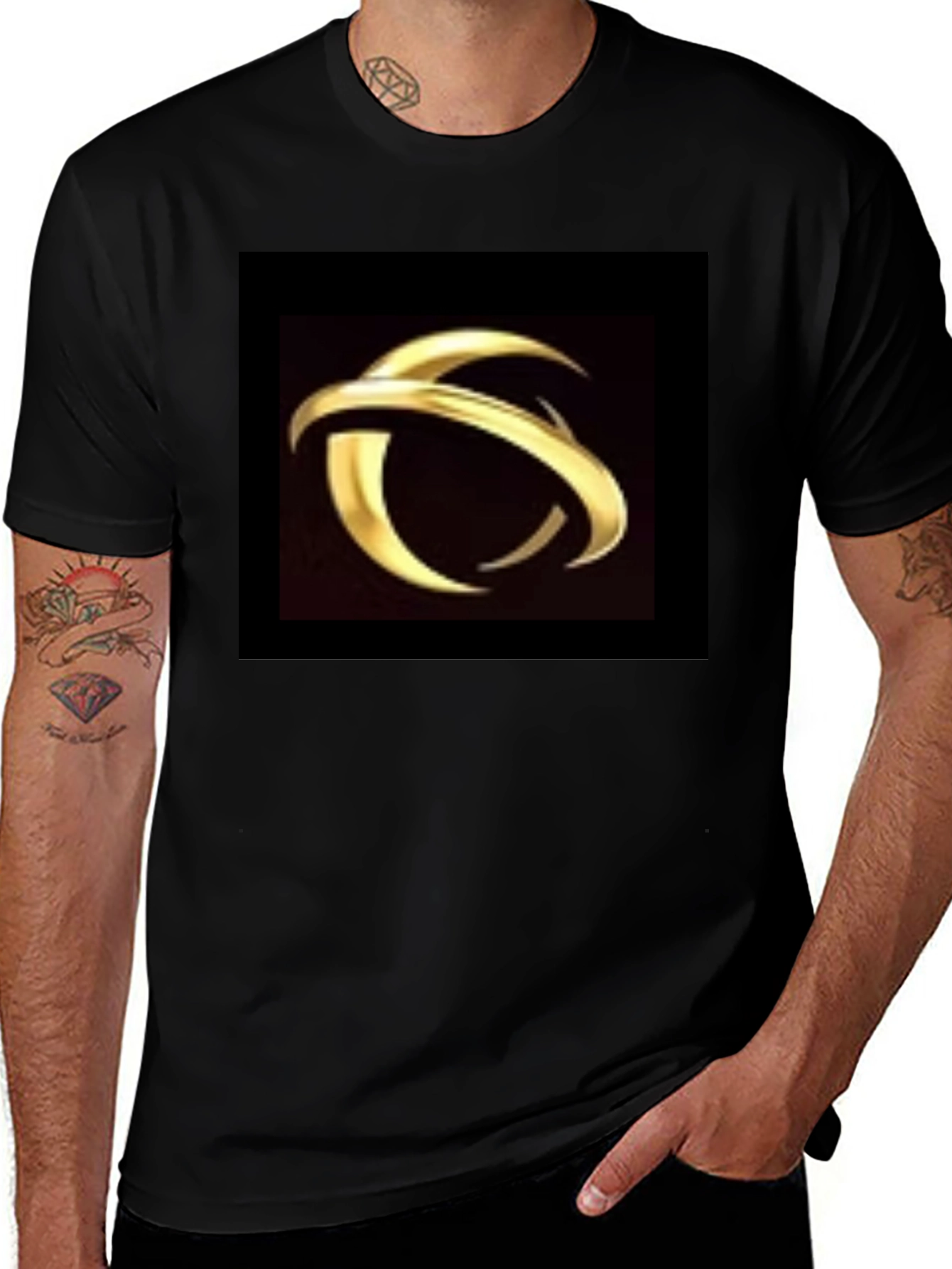 Variant 4 of Men's Black T-Shirt with Golden Orbital Design