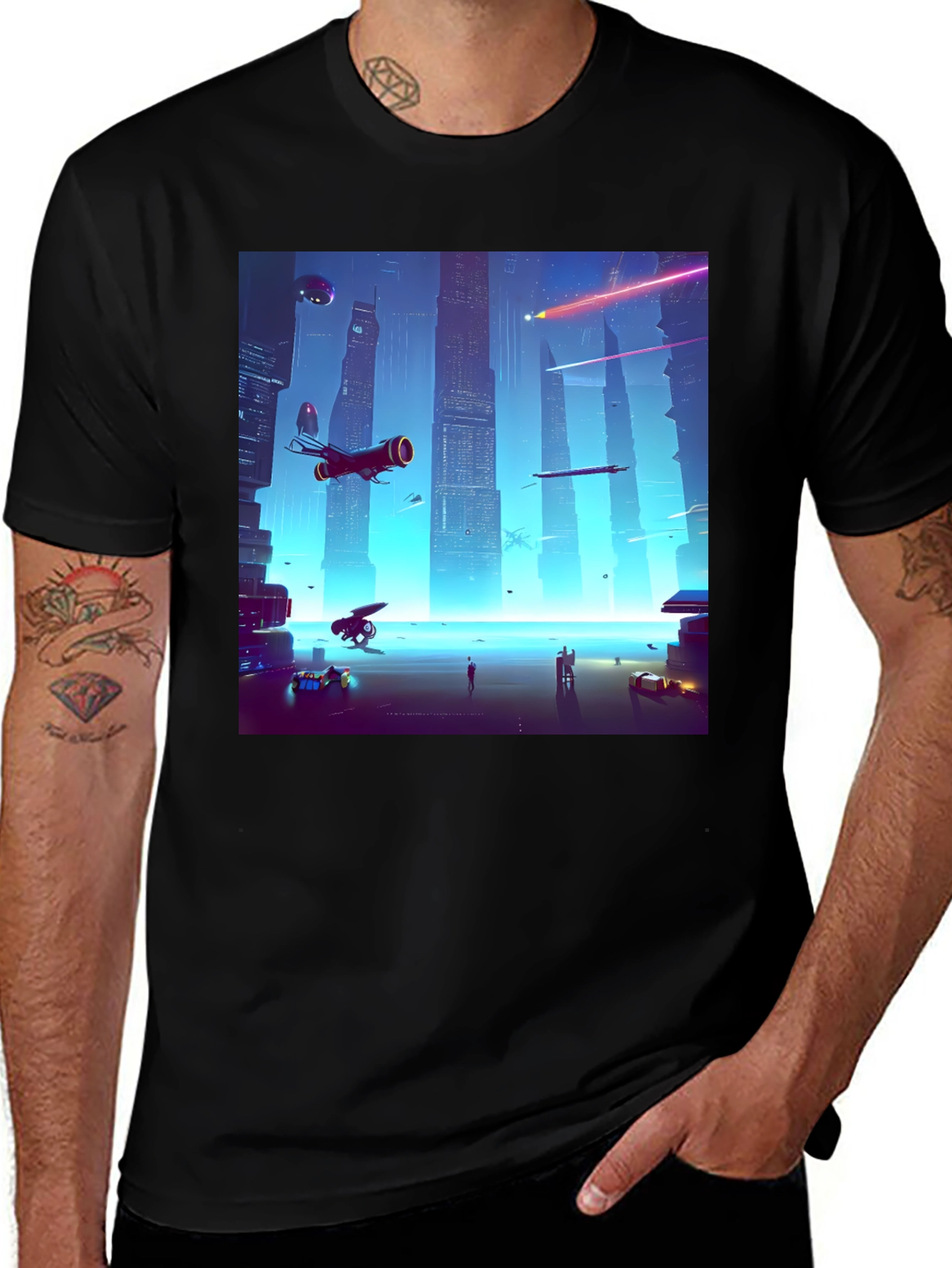Variant 16 of Sci-Fi Cityscape Black T-Shirt