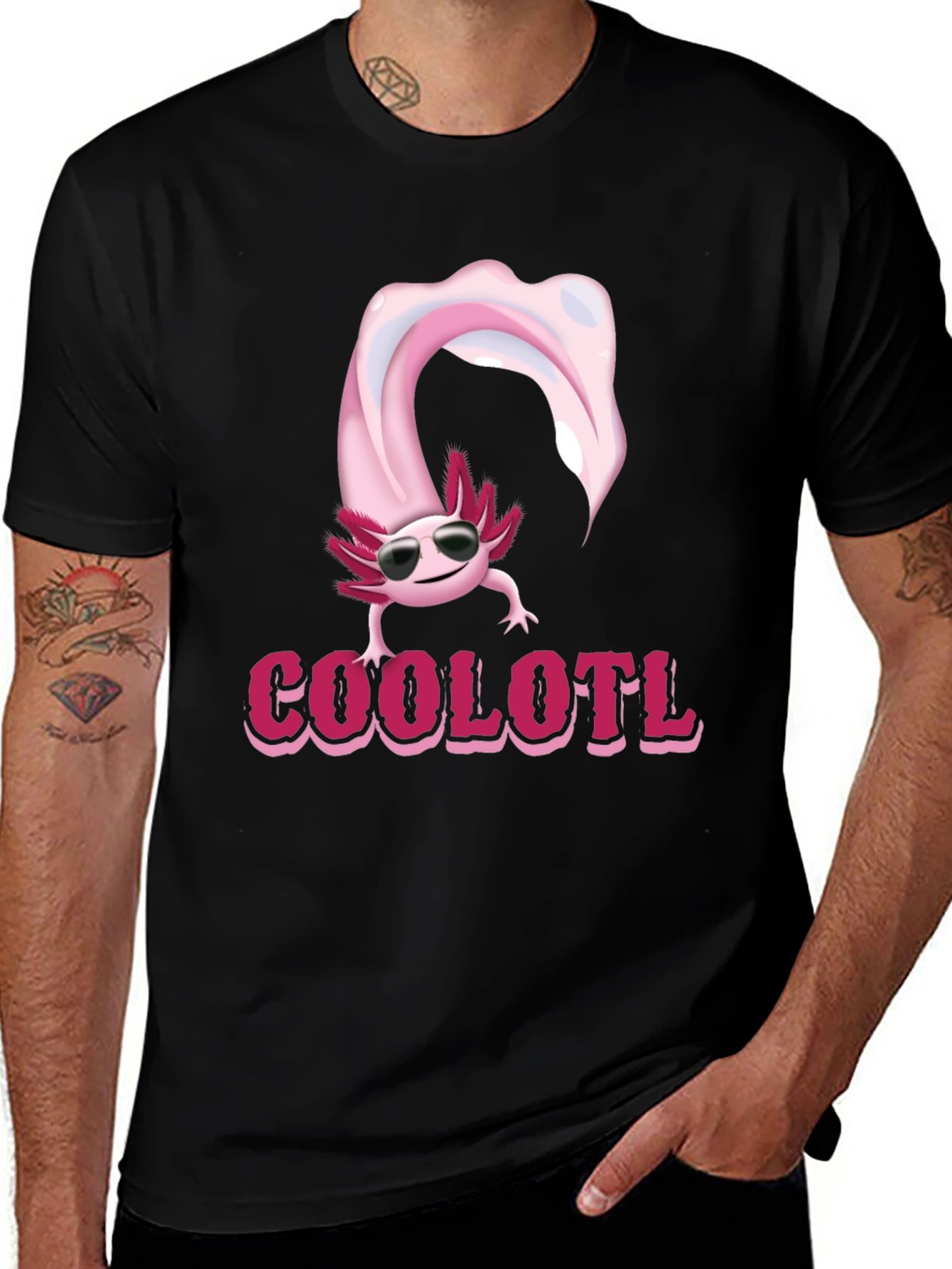 Variant 28 of Cool Axolotl T-Shirt - Black Cotton Tee