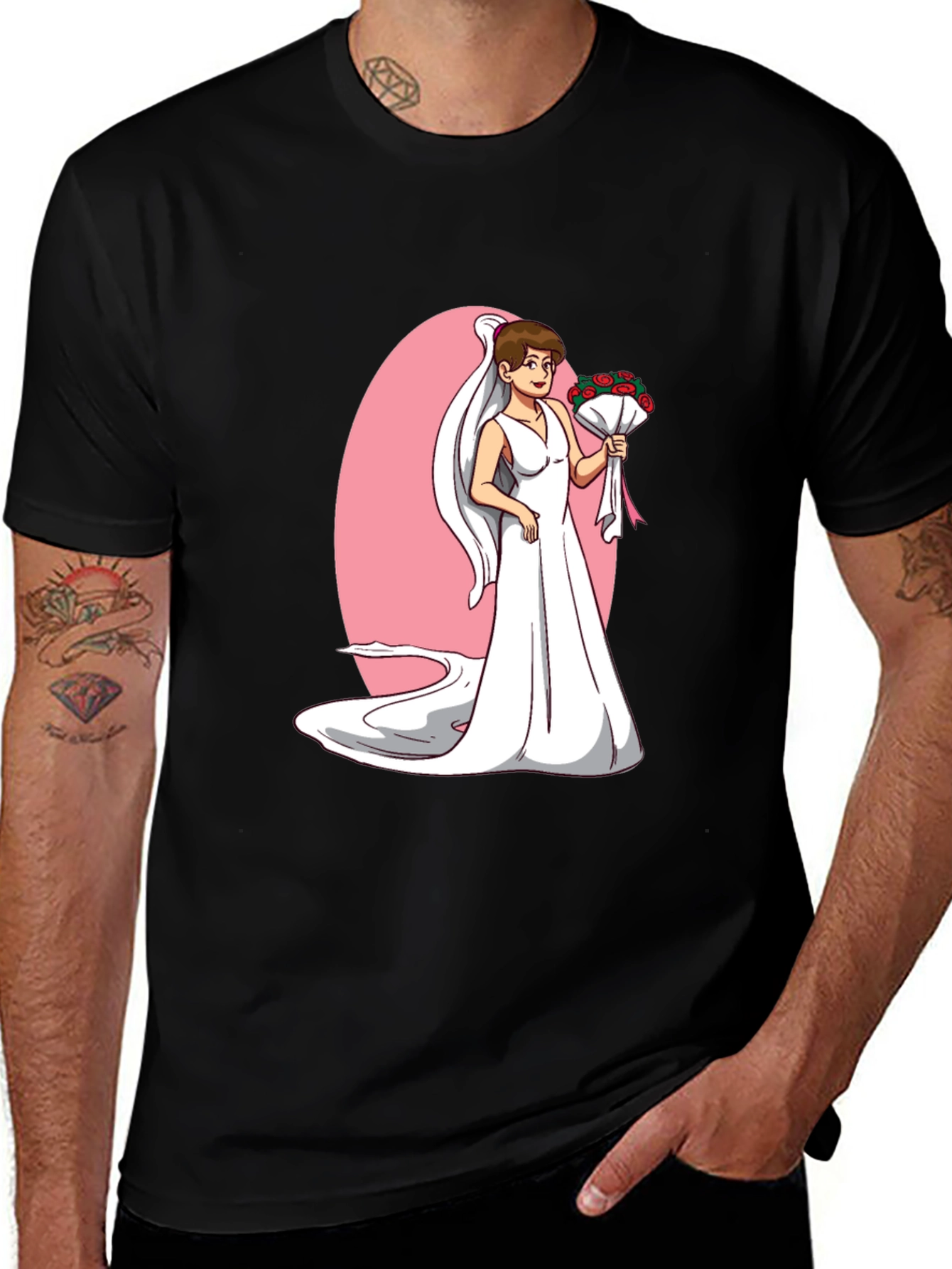 Variant 17 of Bride Cartoon T-Shirt - Black, Funny Wedding Tee