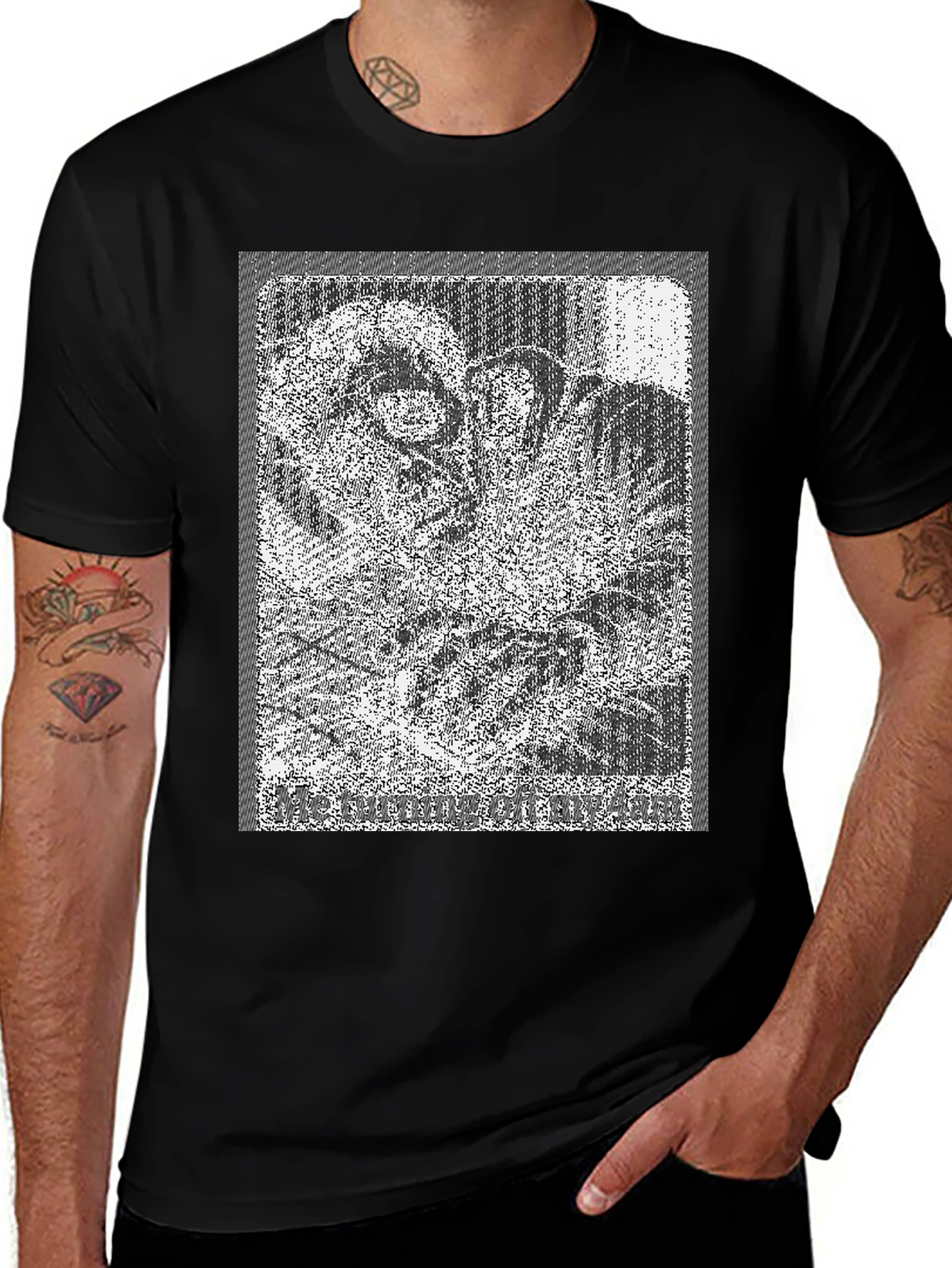 Variant 27 of Distressed Graphic Print Tee - Men's Black T-Shirt