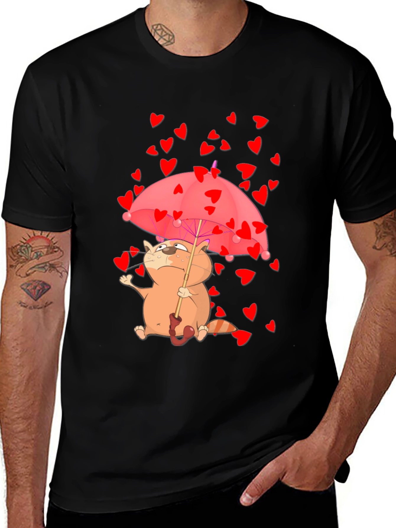 Variant 13 of Cute Cat in Love T-Shirt - Heart Umbrella Design