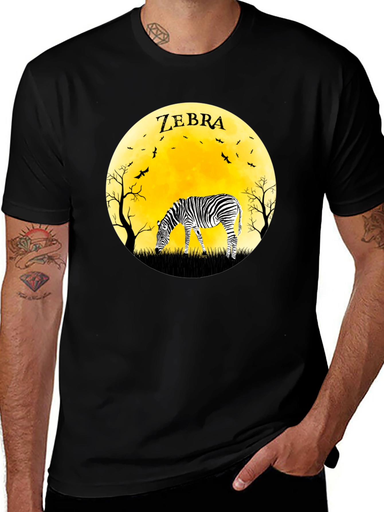 Variant 17 of Zebra Moon Graphic Tee - Black Cotton T-Shirt