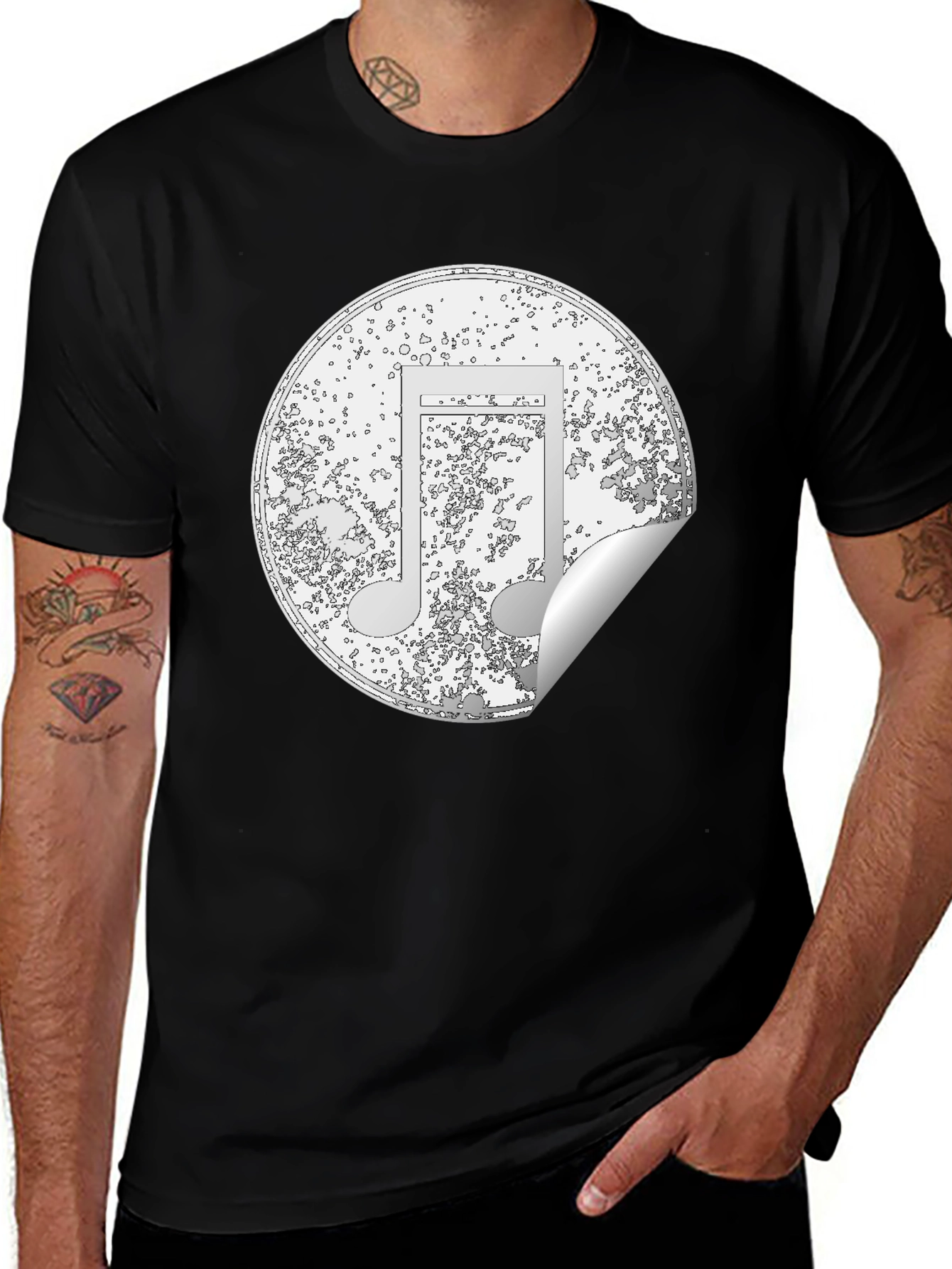 Variant 12 of Music Note Sticker Style Black T-Shirt