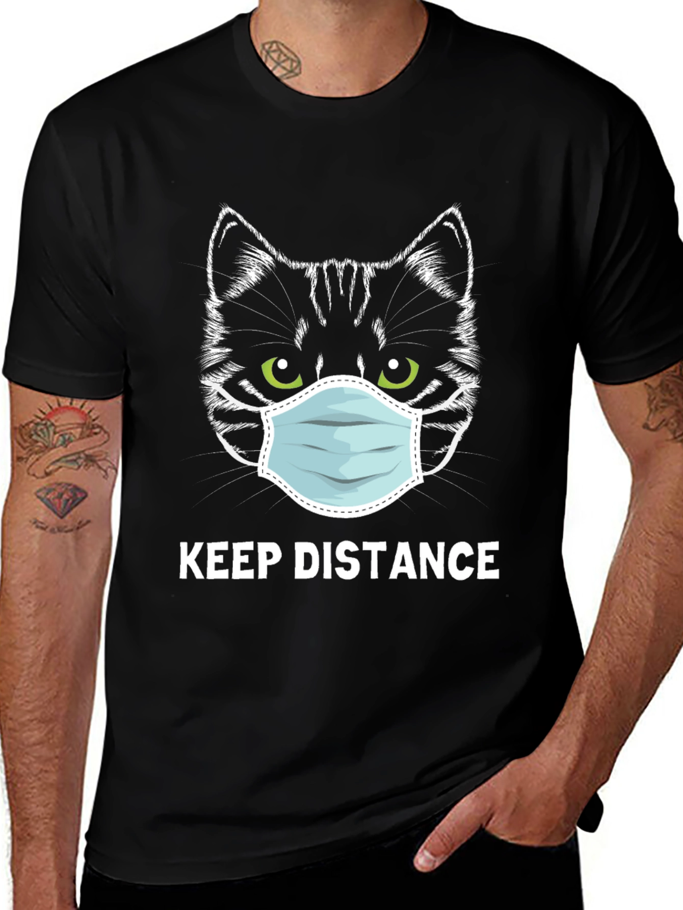 Variant 9 of Keep Distance Cat Mask Graphic T-Shirt