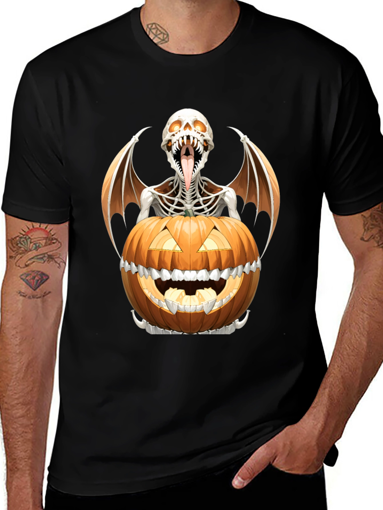 Variant 10 of Halloween Skeleton Pumpkin Graphic Tee