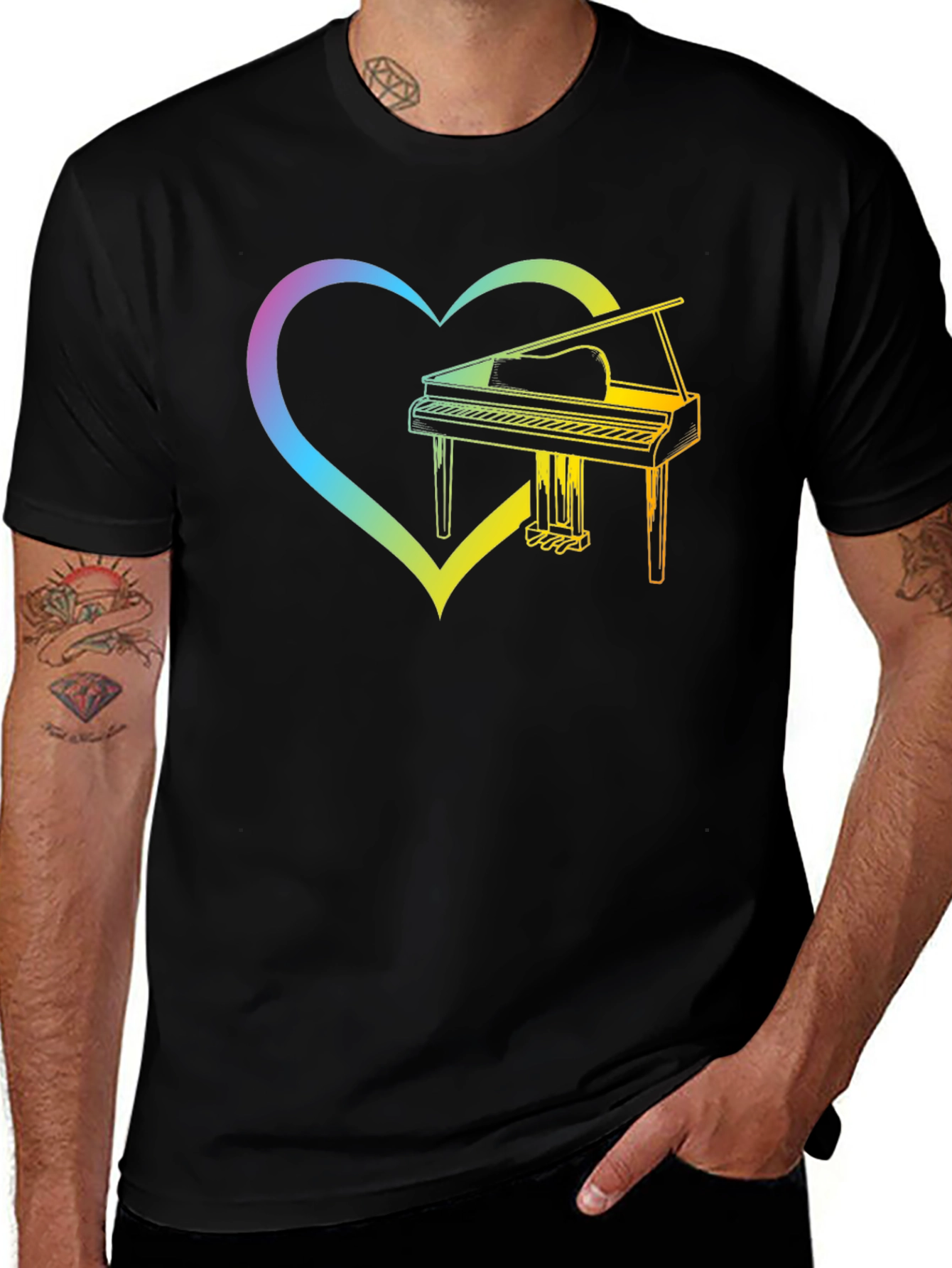 Rainbow Piano Heart Graphic Tee
