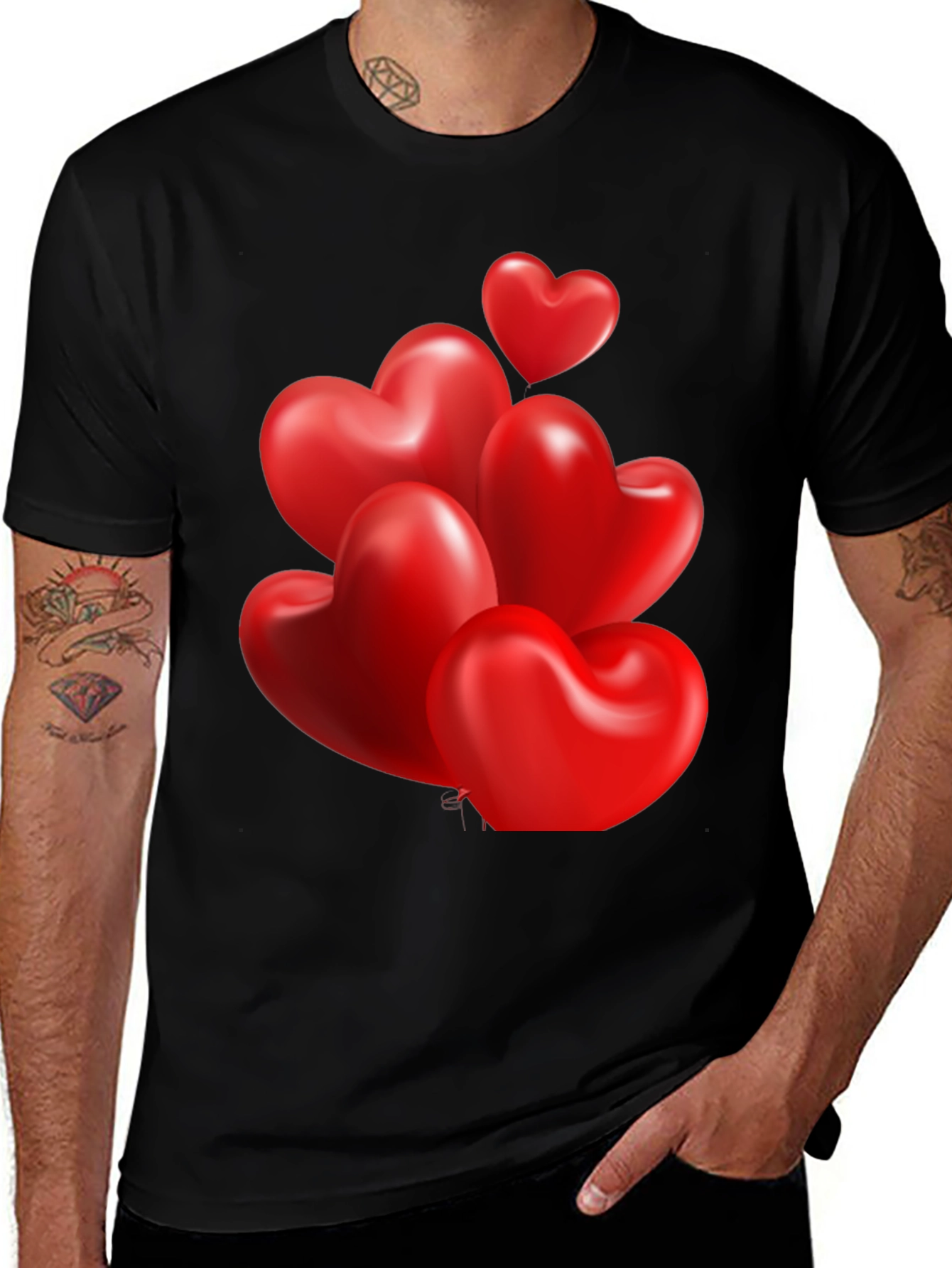 Variant 25 of Heart Balloons Graphic Print Black T-Shirt