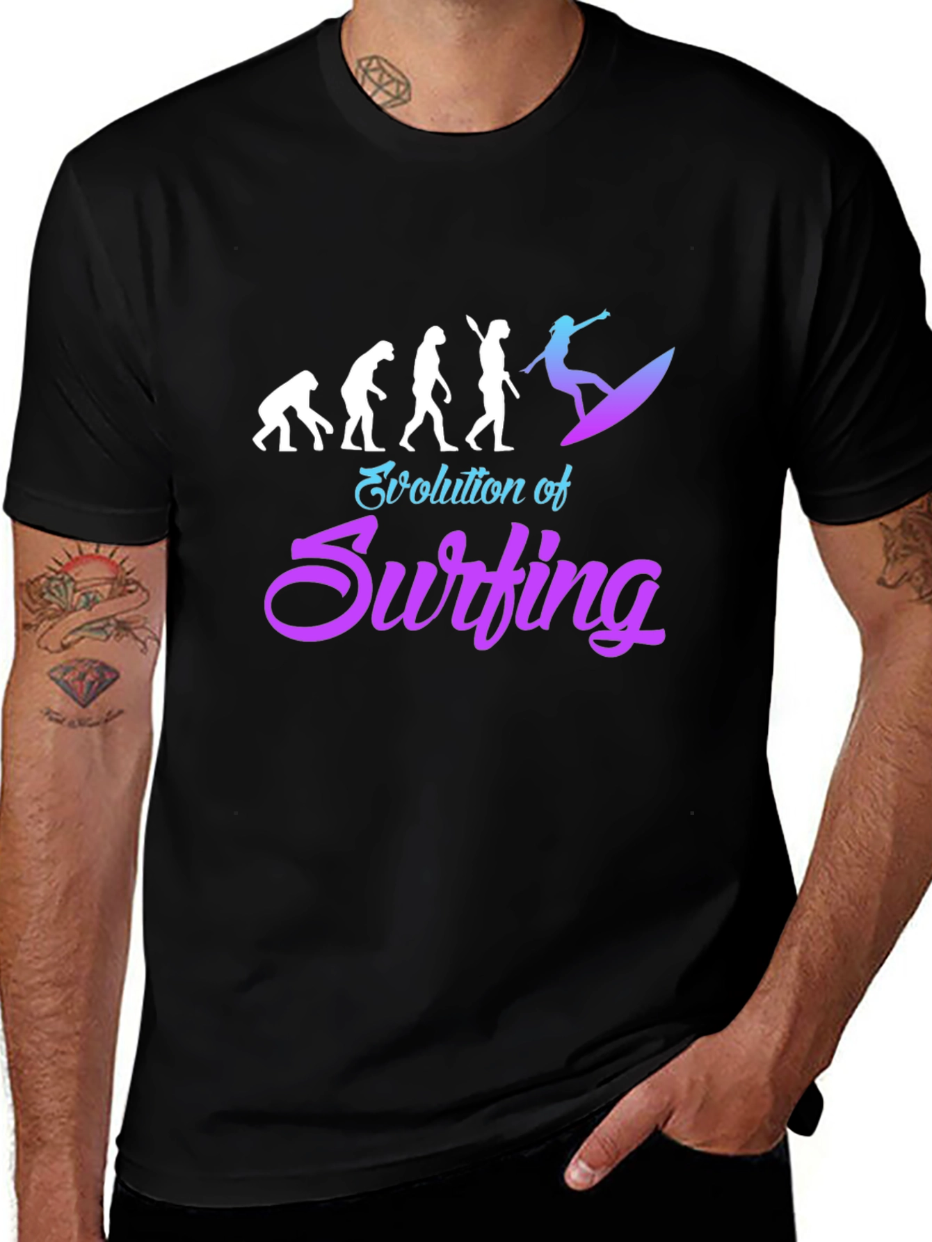 Variant 10 of Evolution of Surfing Graphic T-Shirt - Black