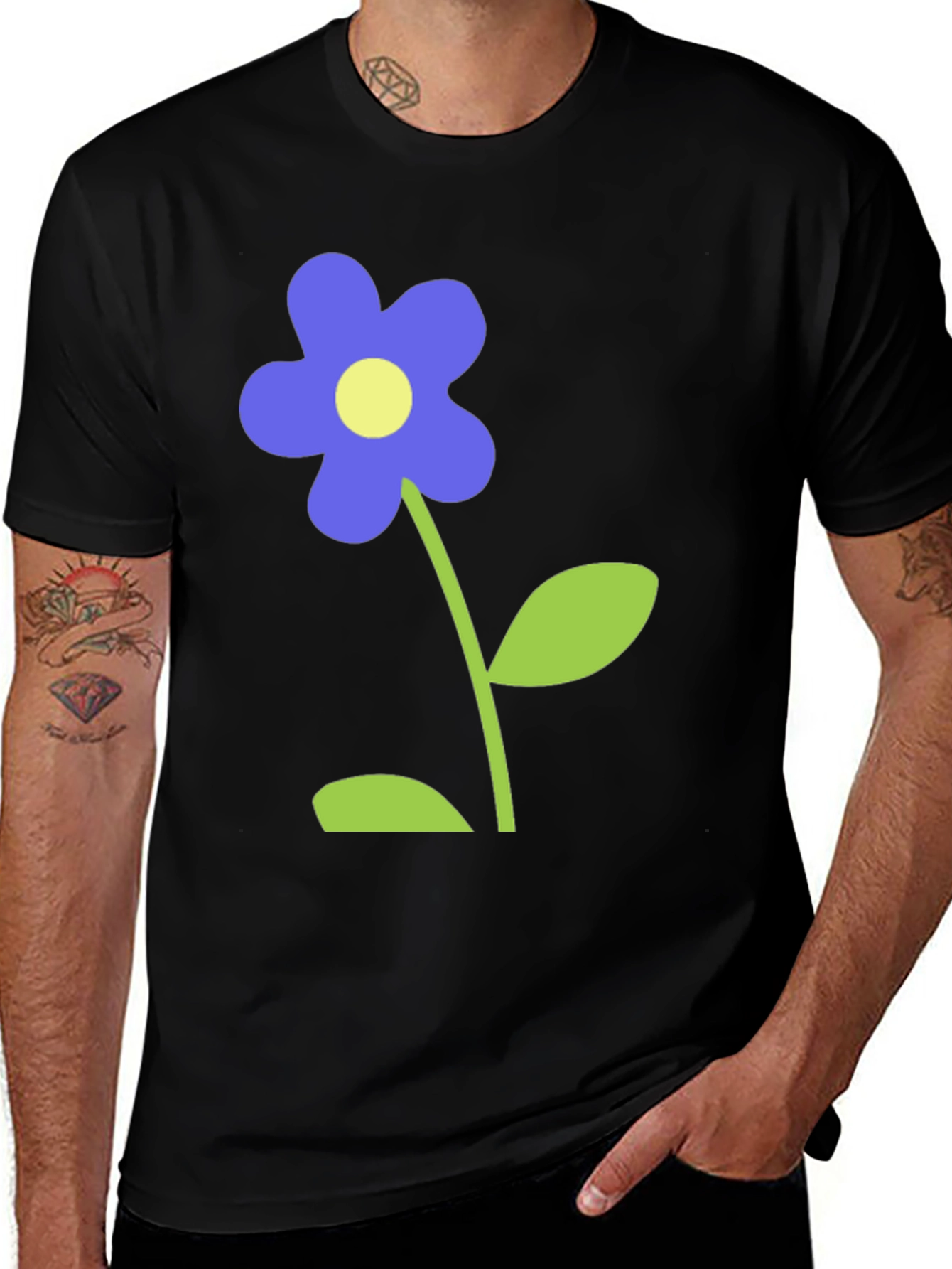Variant 12 of Black T-Shirt with Blue Flower Graphic