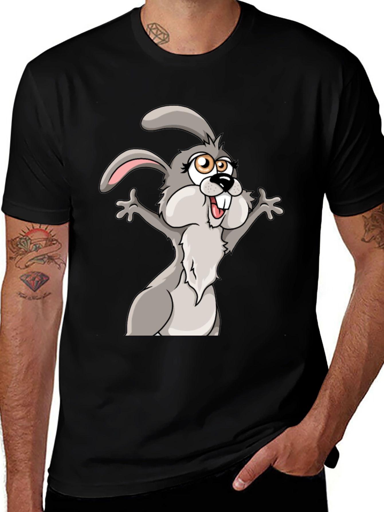 Variant 11 of Funny Cartoon Bunny T-Shirt - Black