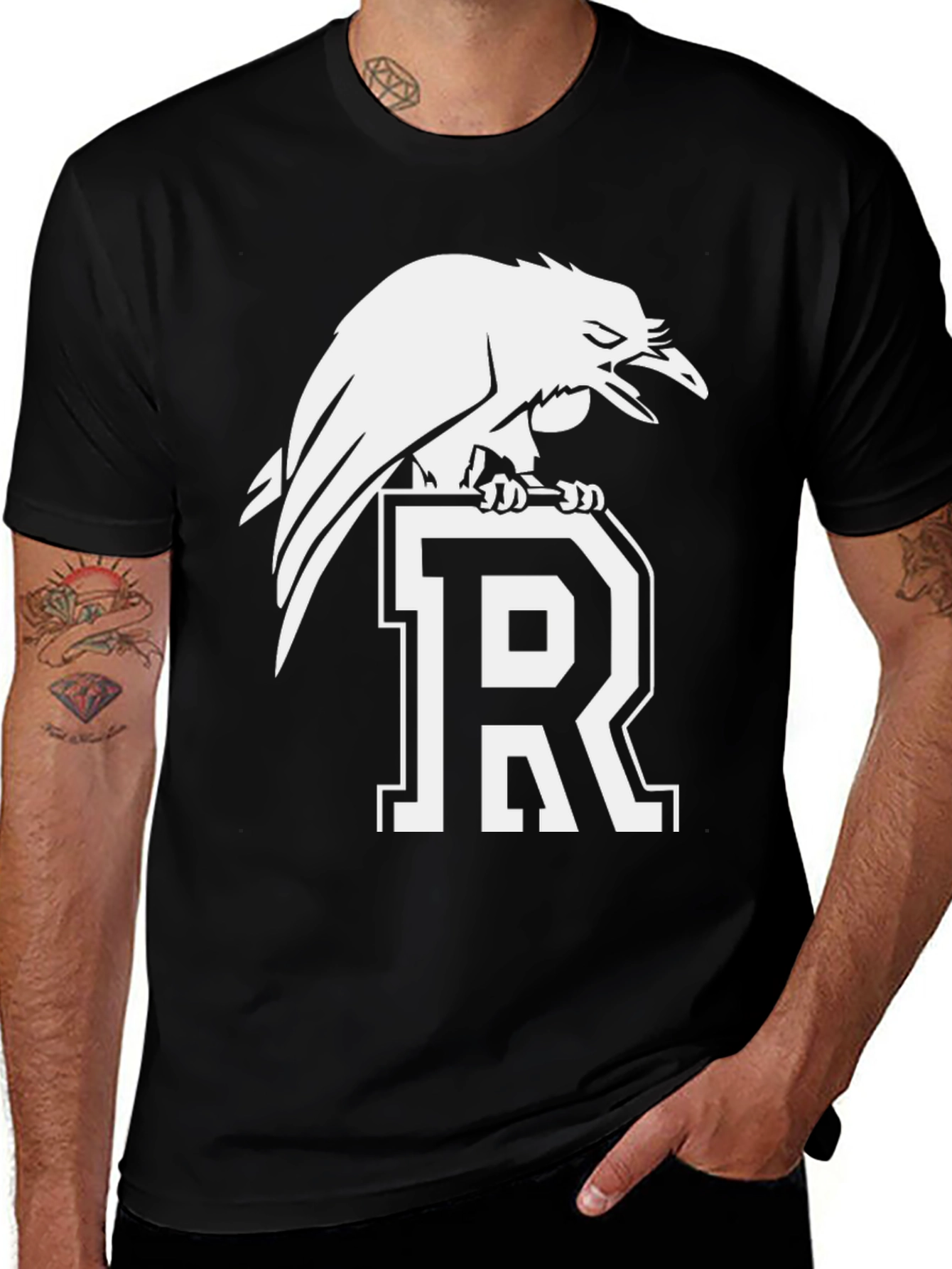 Variant 24 of Raven Perched on Letter R Graphic Tee - Black