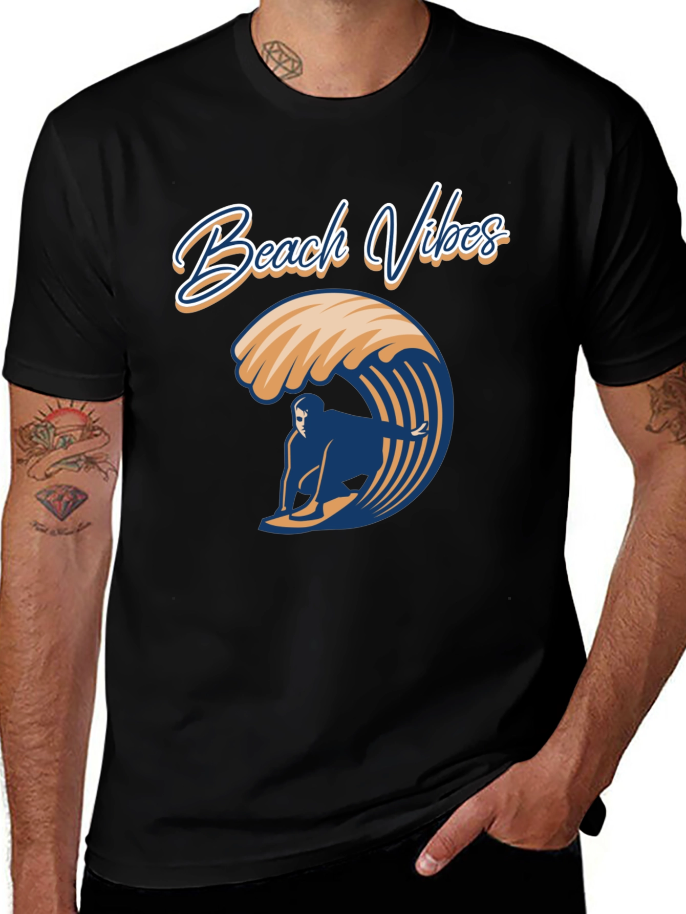 Variant 20 of Beach Vibes Surfer Graphic Tee - Black
