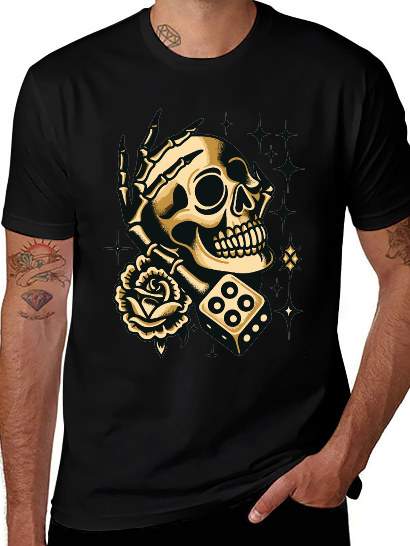 Variant 25 of Skull, Rose & Dice Graphic Tee - Edgy Style
