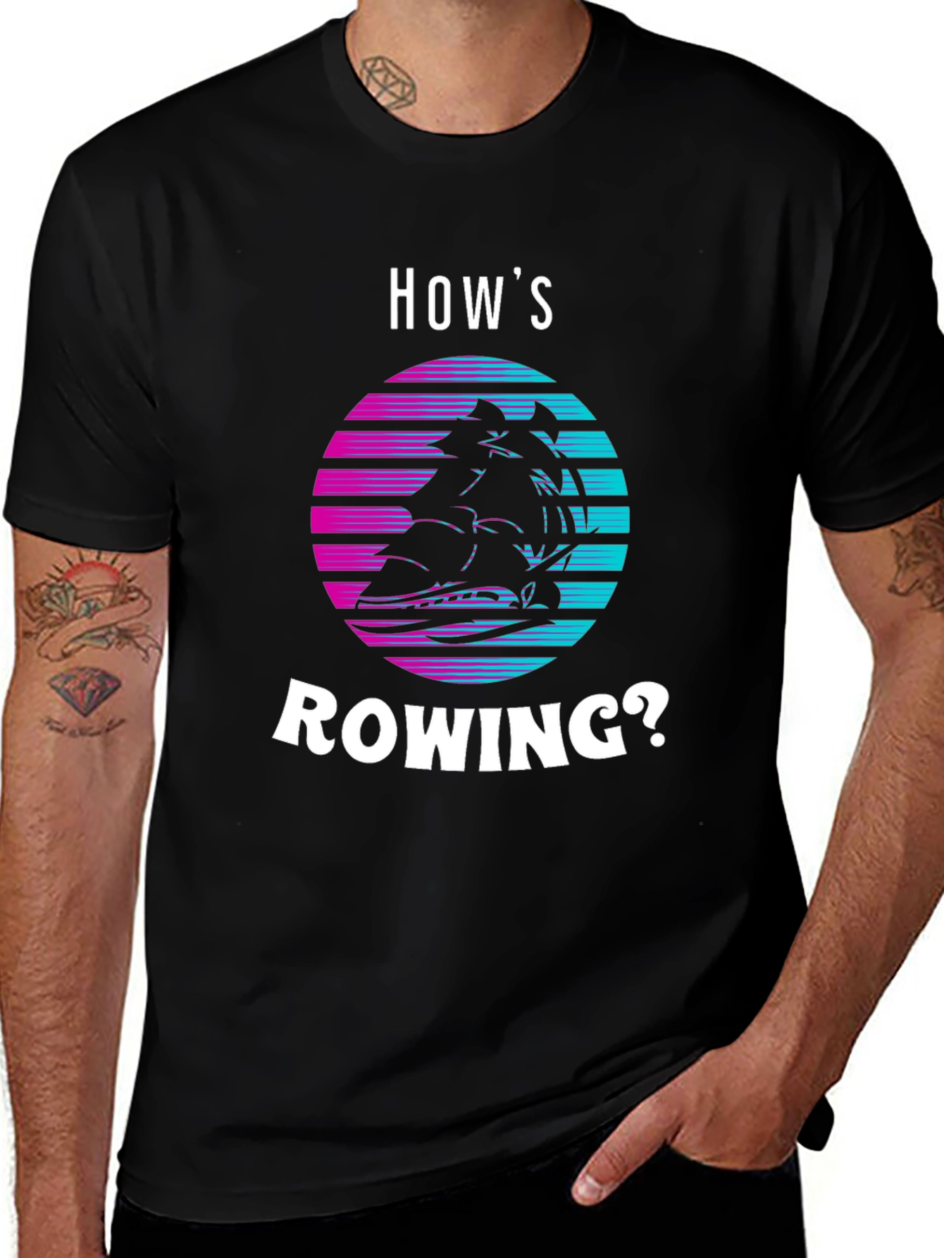 Variant 8 of How's Rowing? Retro Boat Graphic Tee